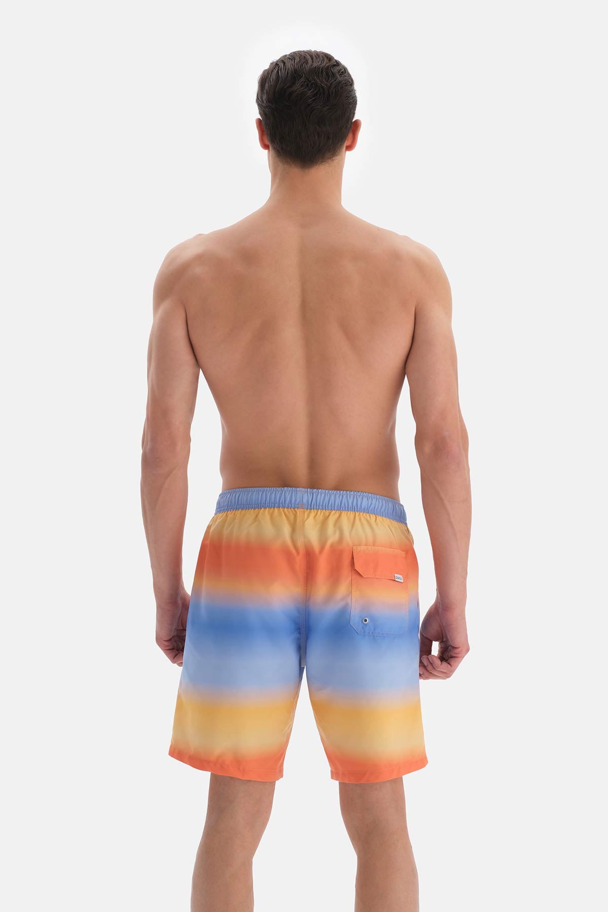 Mavi - Turuncu Degrade Desenli Uzun Deniz Şortu