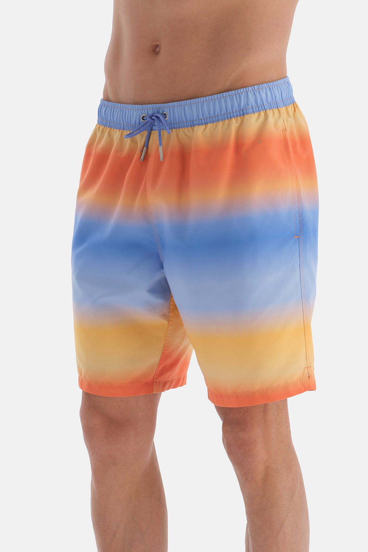 Mavi - Turuncu Degrade Desenli Uzun Deniz Şortu