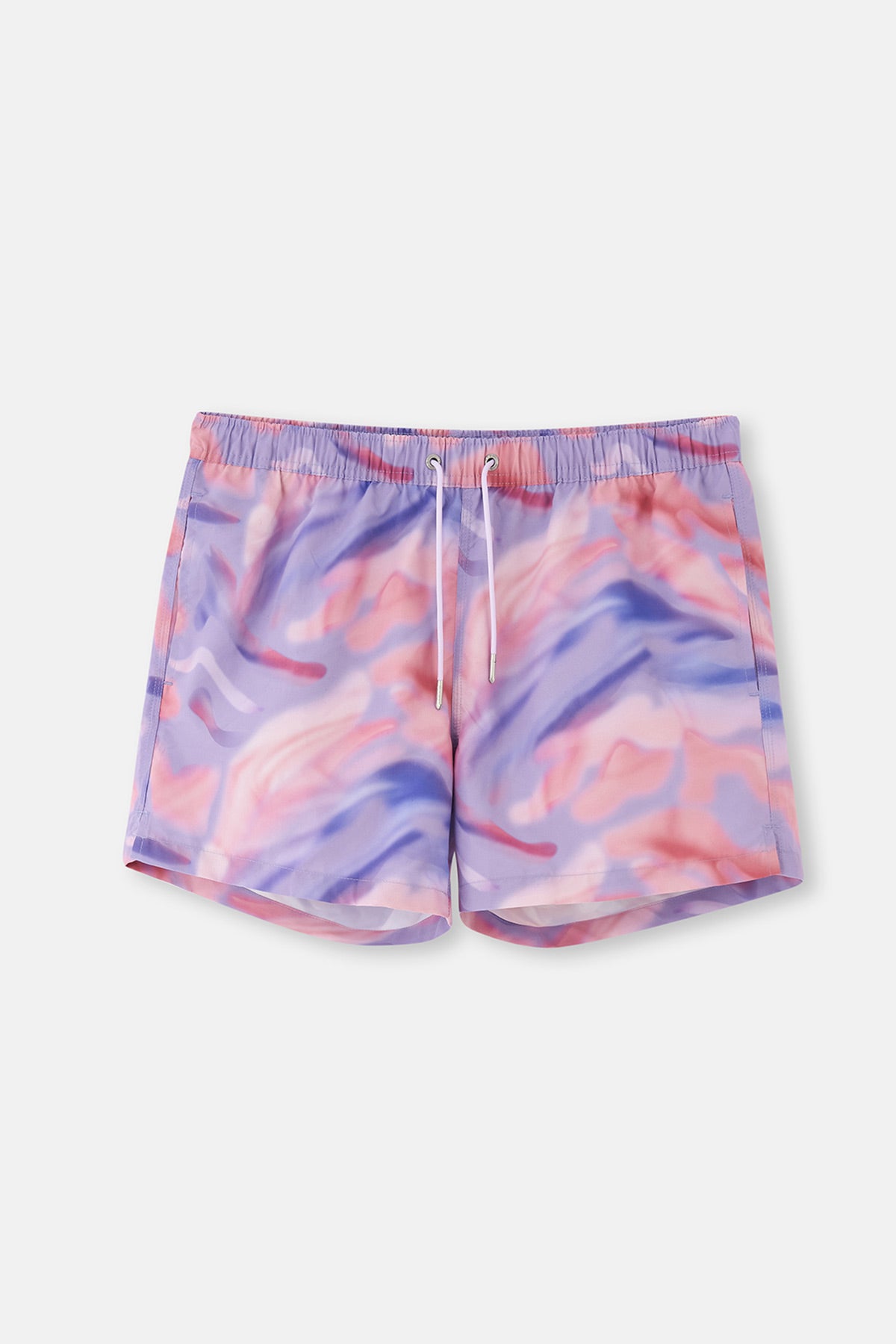 Lila Sulu Boya Desenli Kısa Deniz Şortu