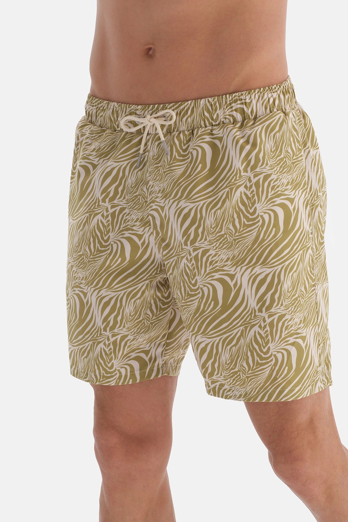 Yeşil Zebra Desenli Orta Deniz Şortu