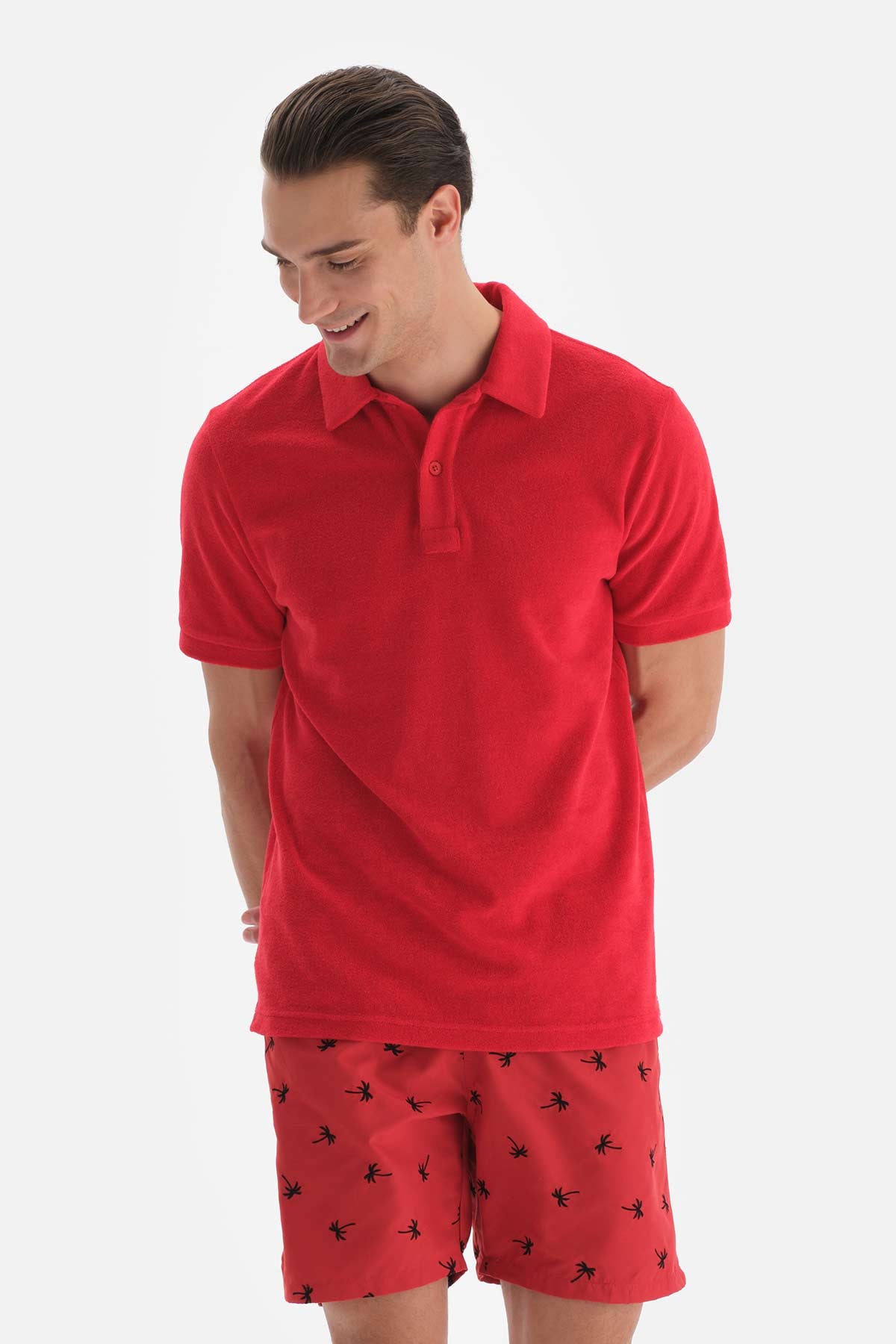 Kırmızı Havlu Polo Yaka Tişört