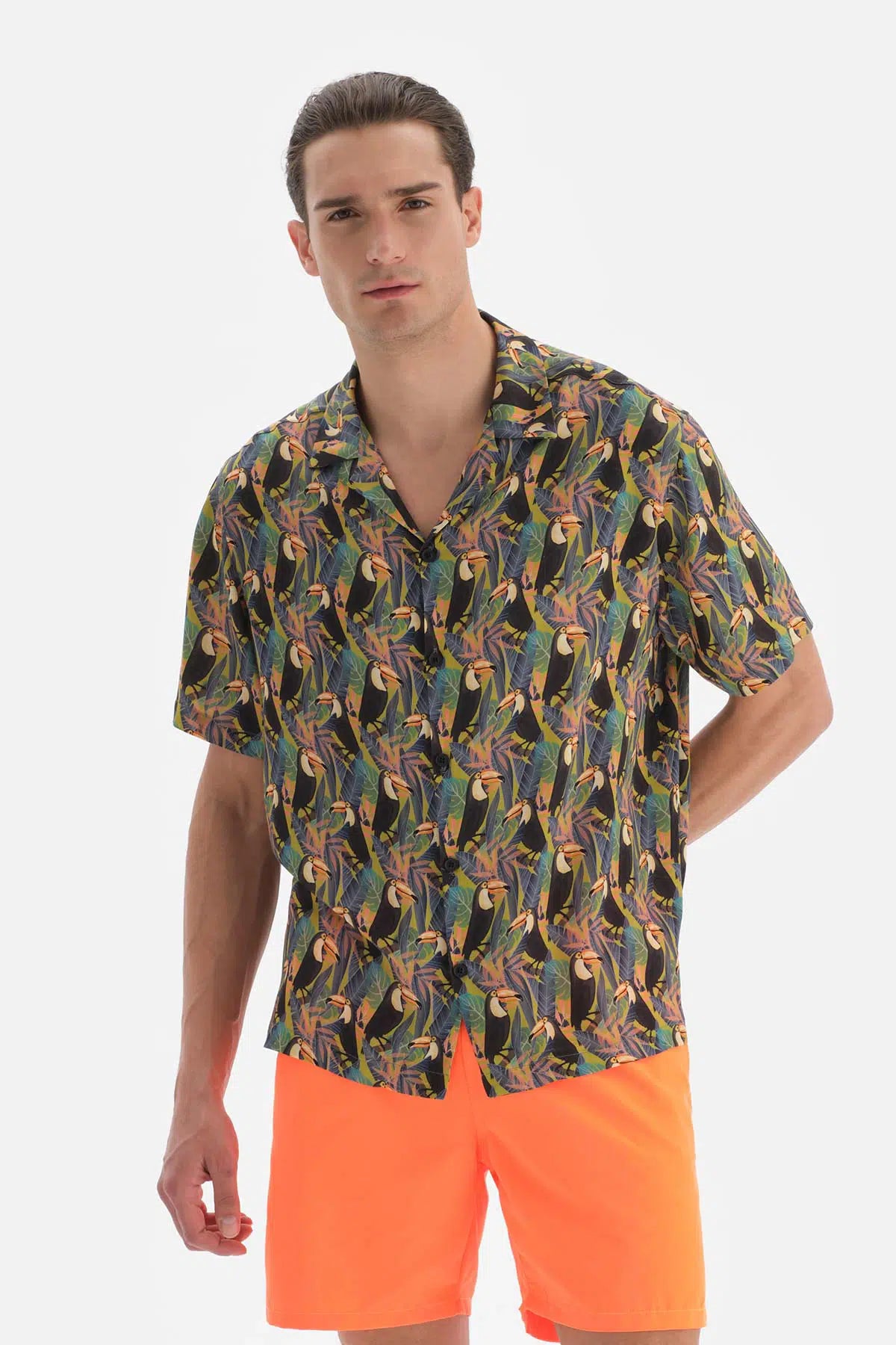 Siyah - Yeşil Desenli Gömlek