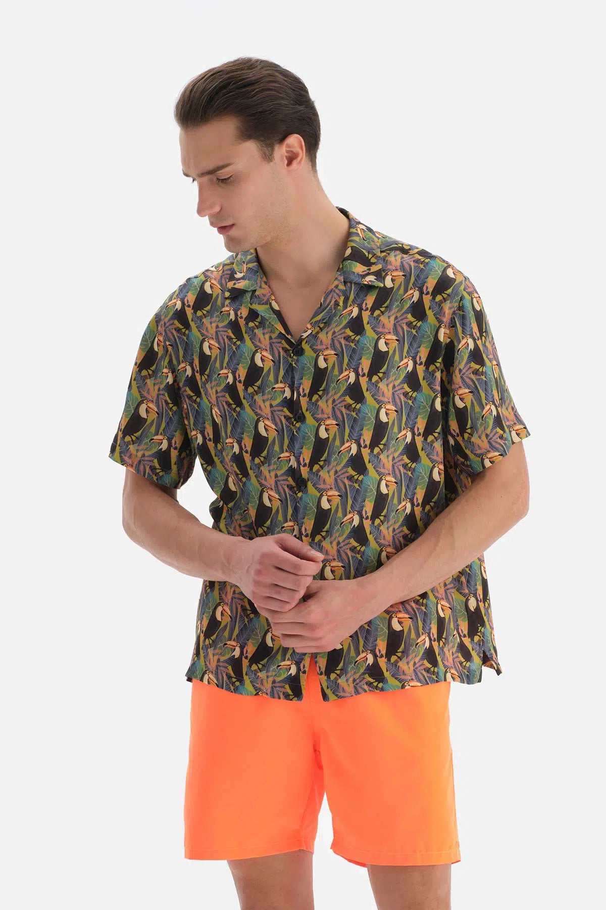 Siyah - Yeşil Desenli Gömlek