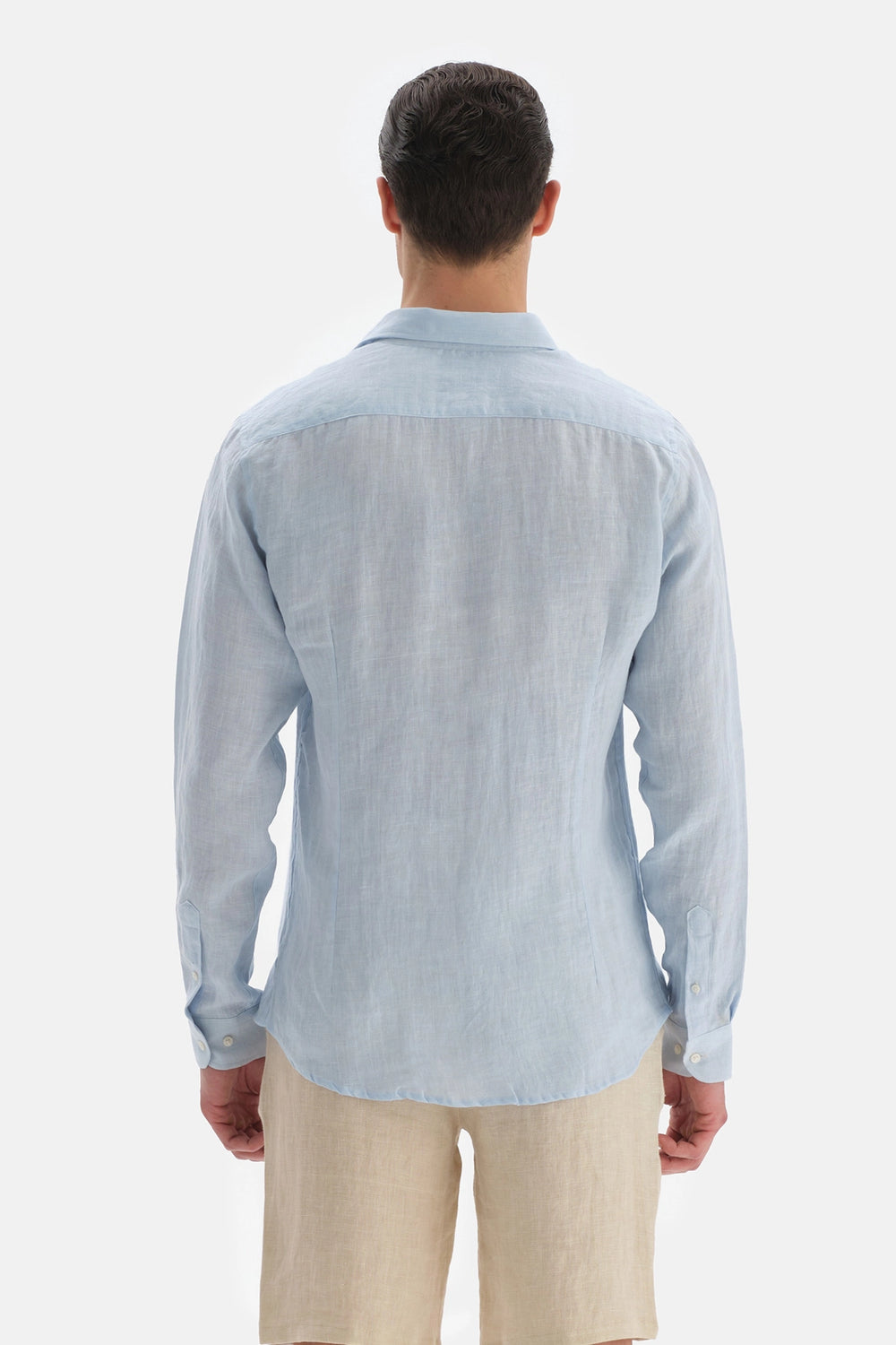Açıkmavi Uzun Kol Keten Gömlek