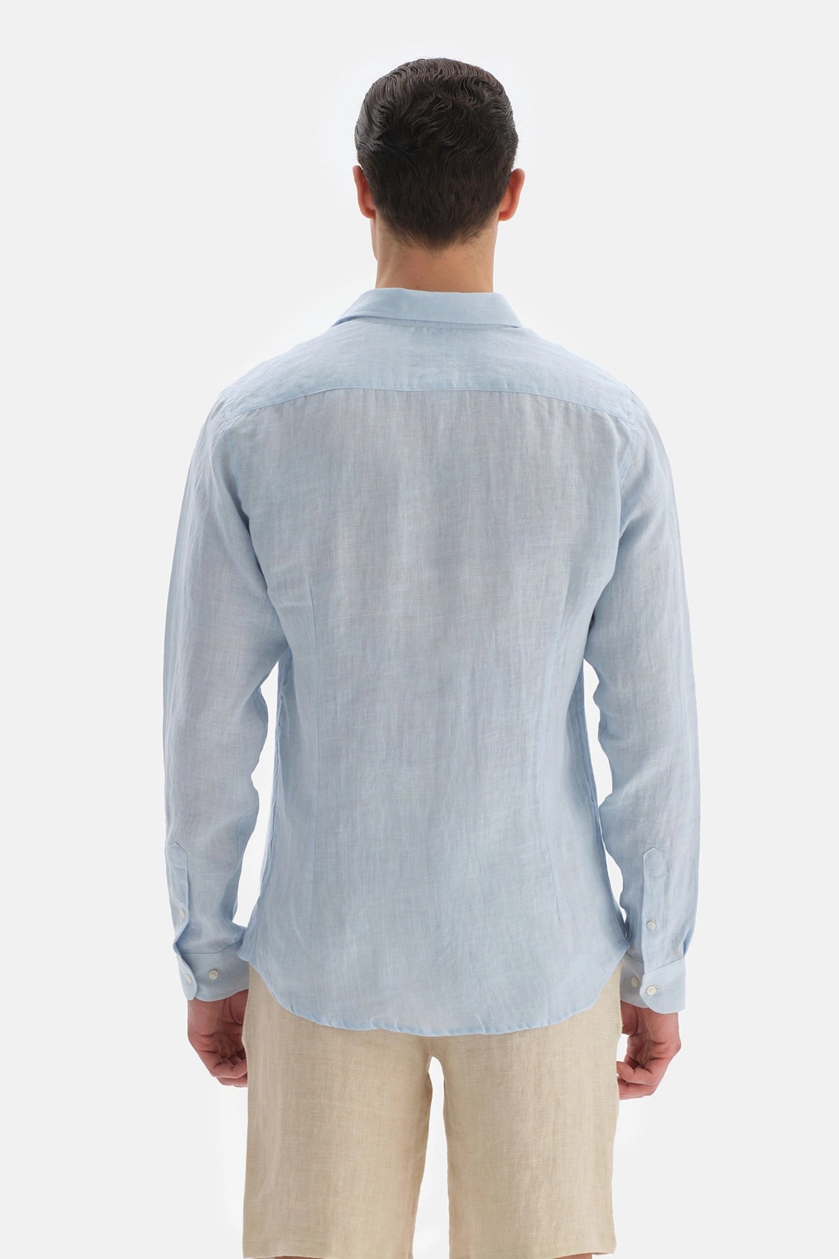 Açıkmavi Uzun Kol Keten Gömlek