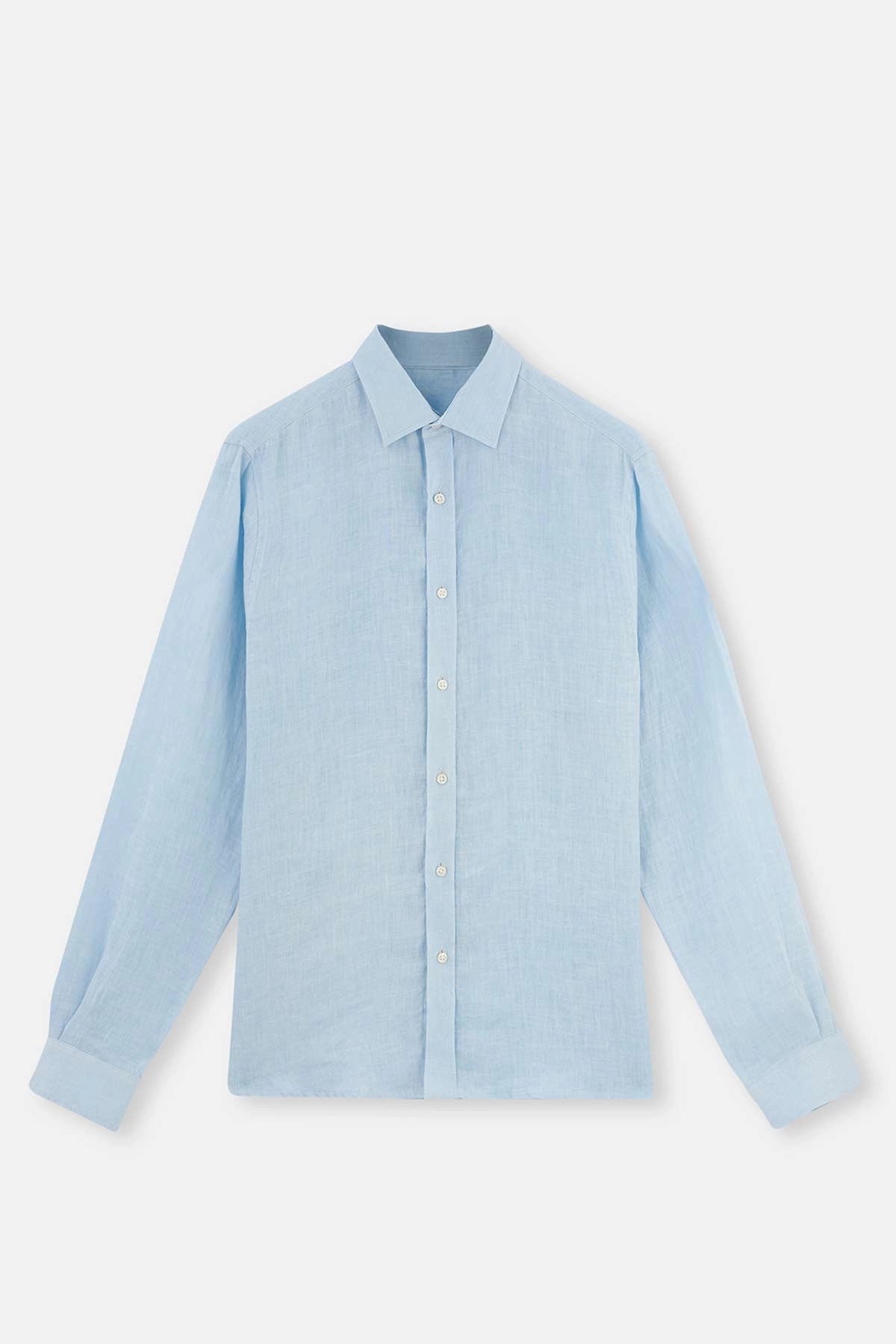 Açıkmavi Uzun Kol Keten Gömlek