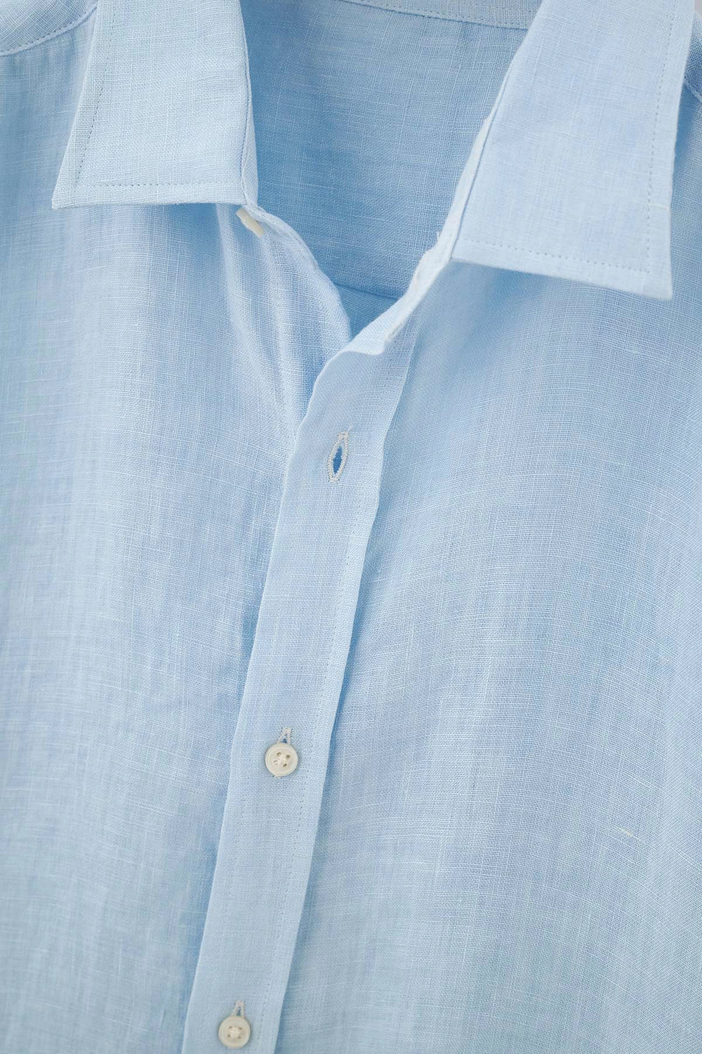 Açıkmavi Uzun Kol Keten Gömlek