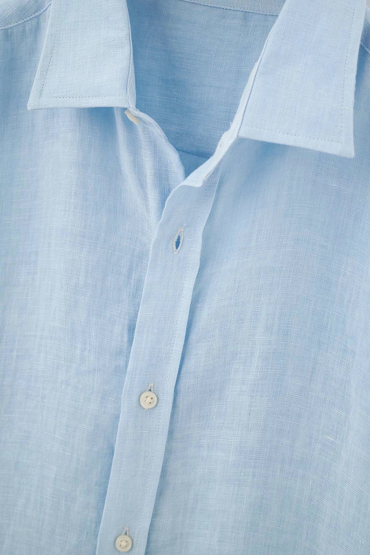 Açıkmavi Uzun Kol Keten Gömlek