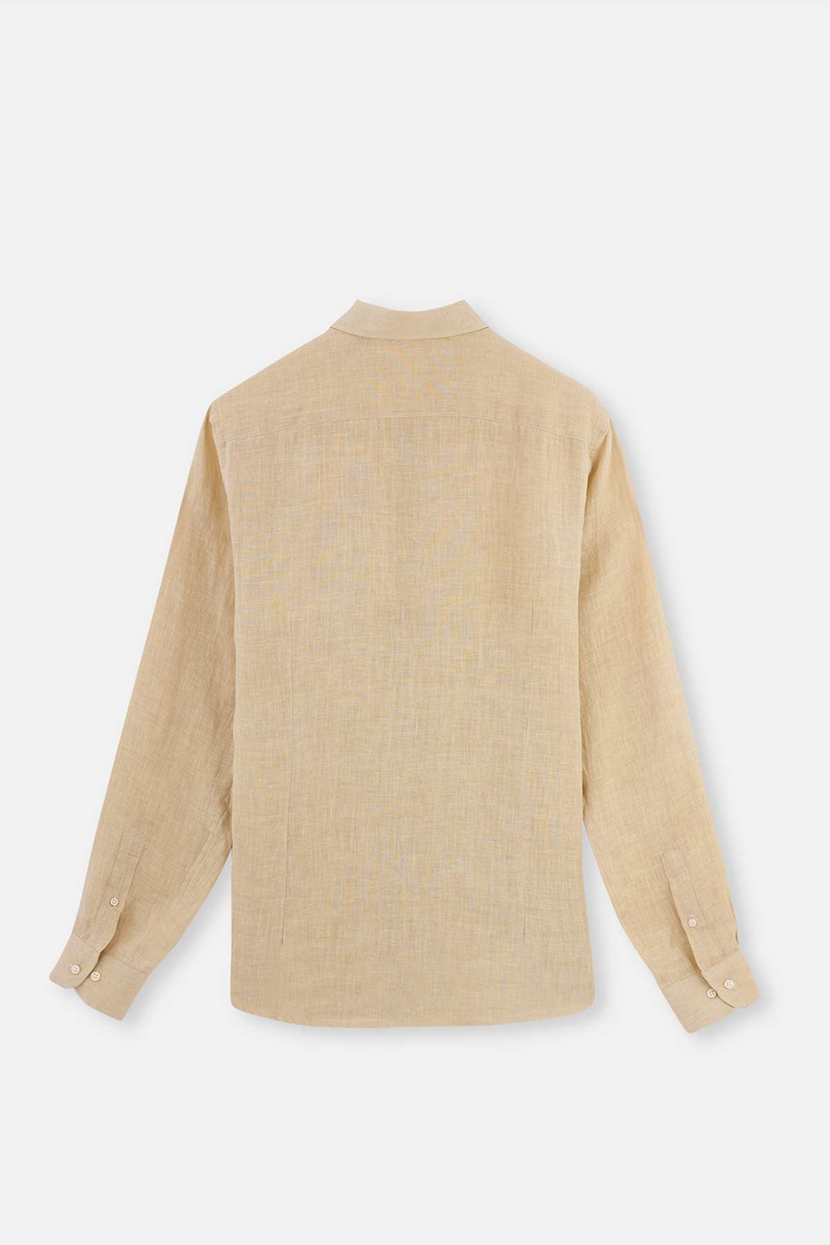 Bej Uzun Kol Keten Gömlek