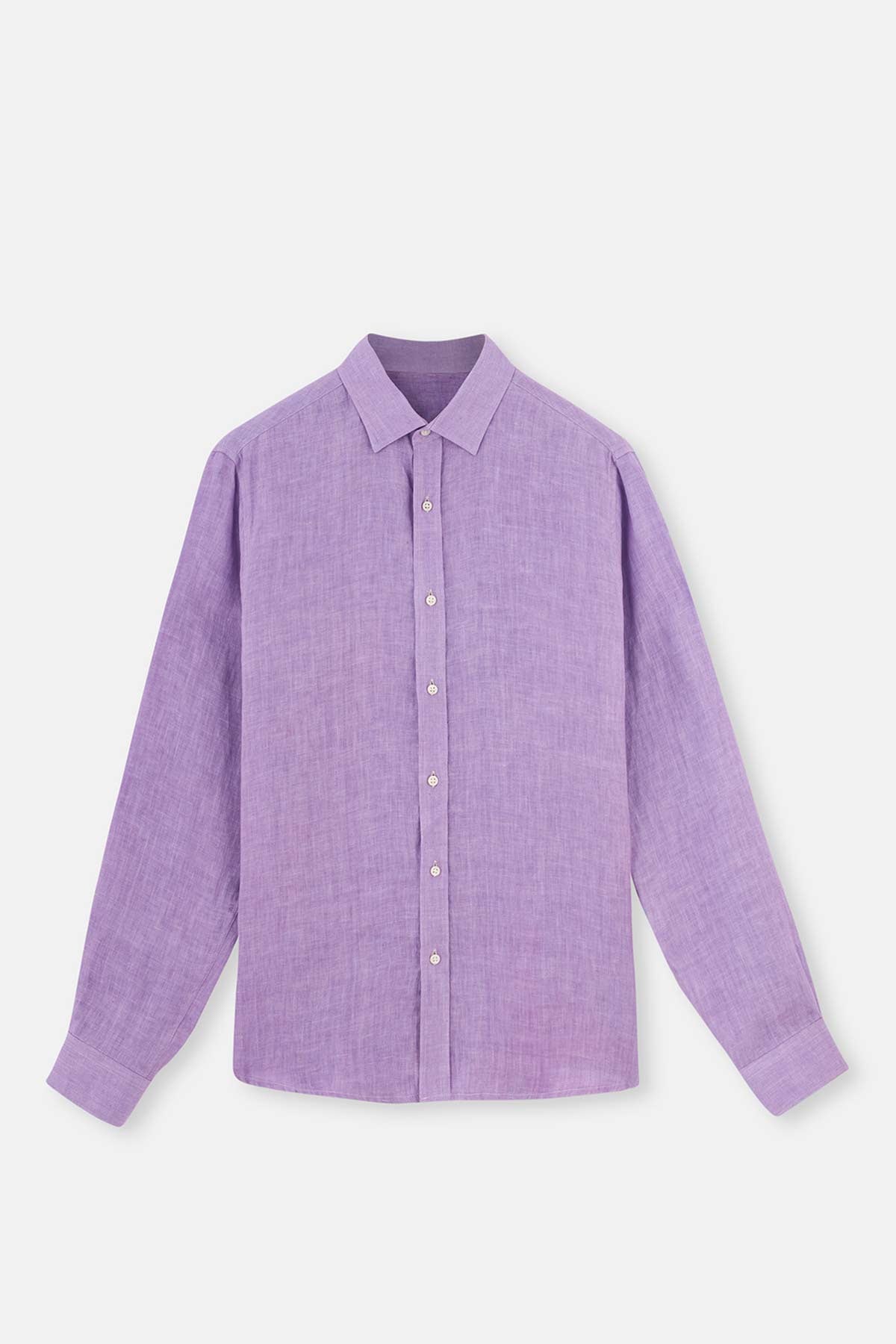 Lila Uzun Kol Keten Gömlek