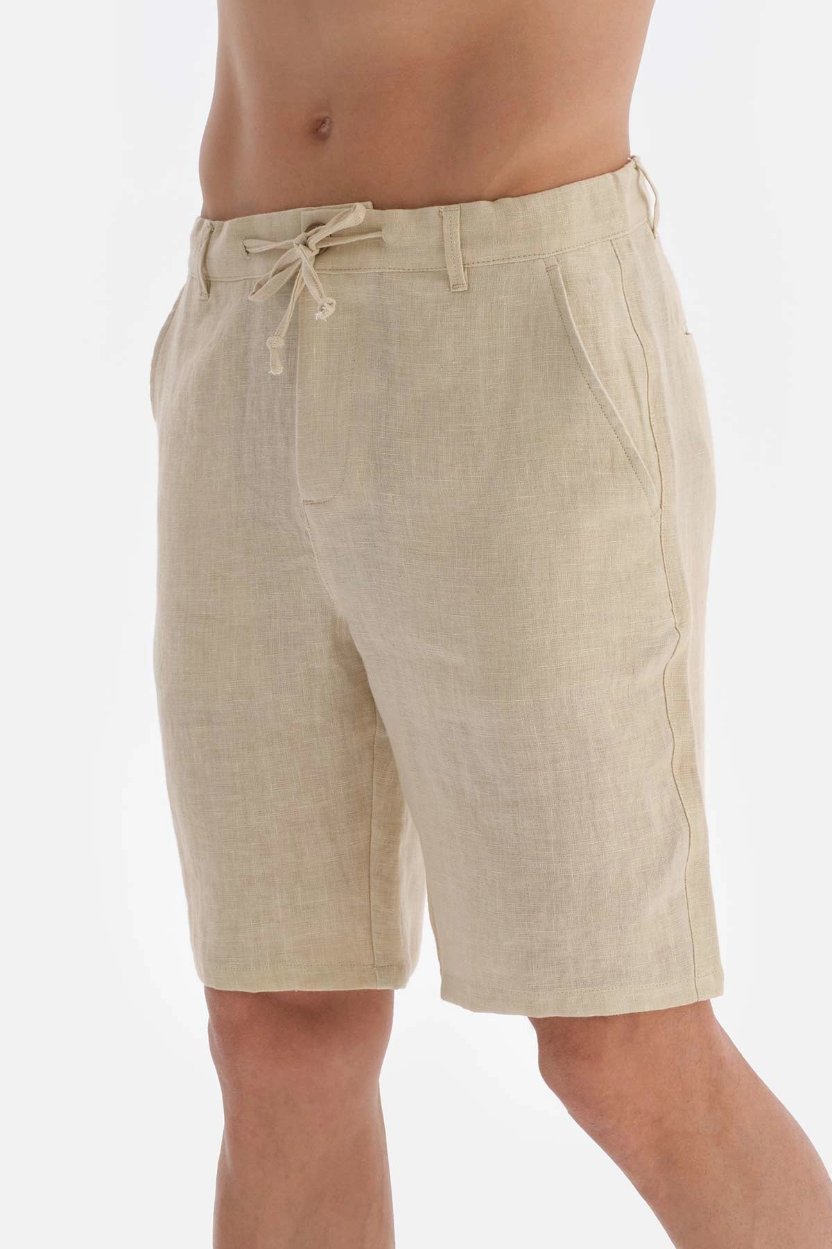 Bej Keten Şort