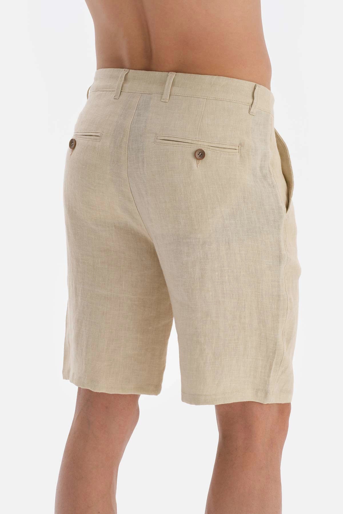 Bej Keten Şort