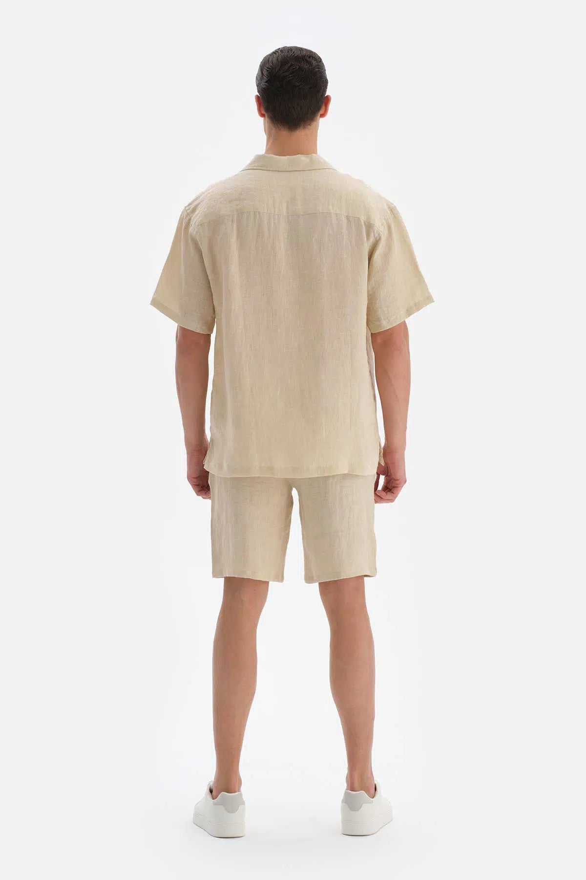 Bej Kısa Kol Keten Gömlek