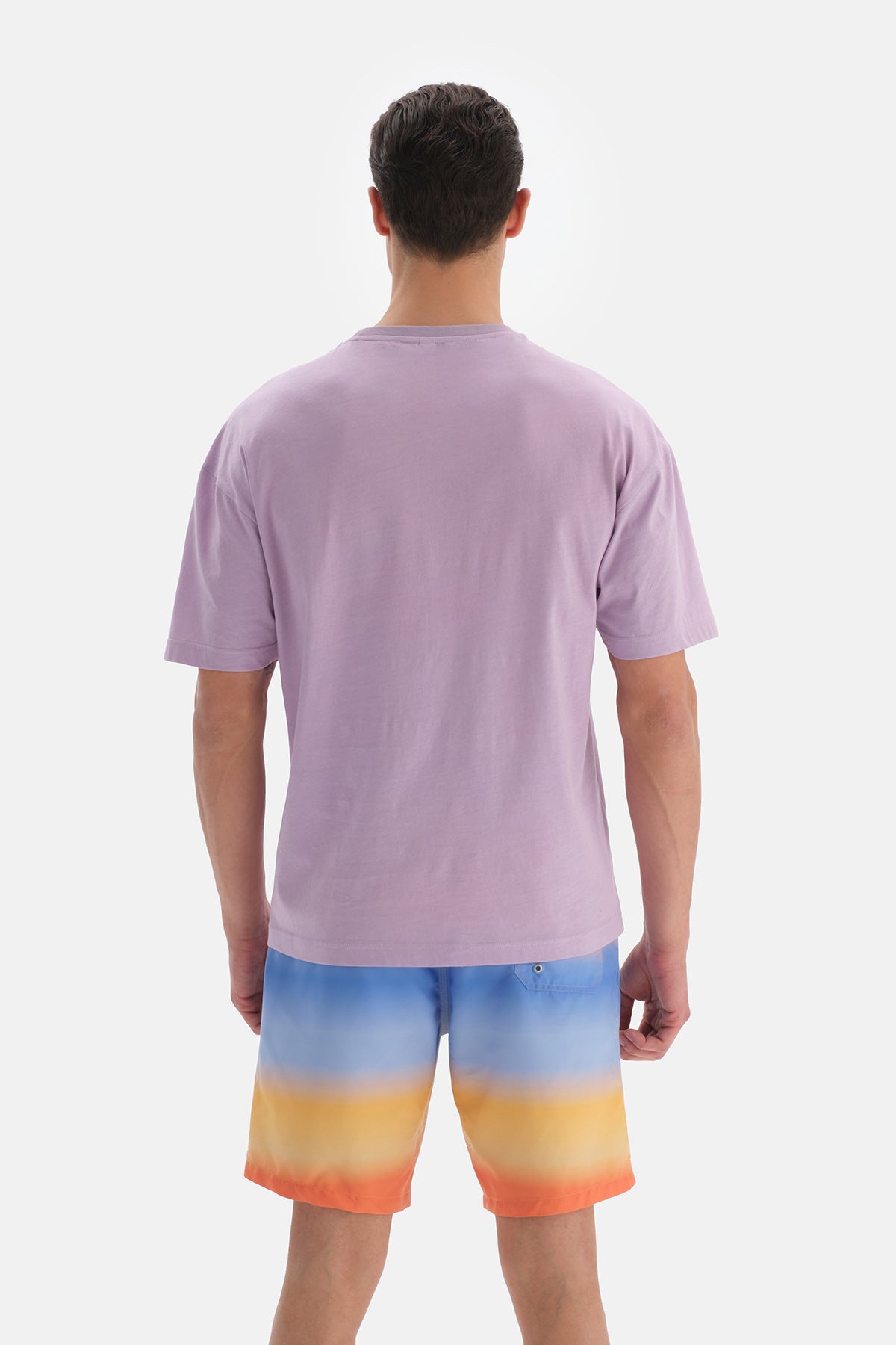 Lila Bisiklet Yaka Baskılı T-Shirt