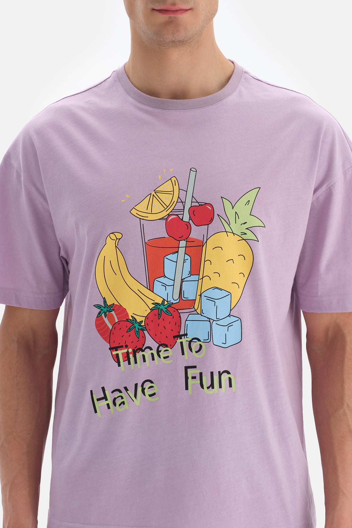 Lila Bisiklet Yaka Baskılı T-Shirt