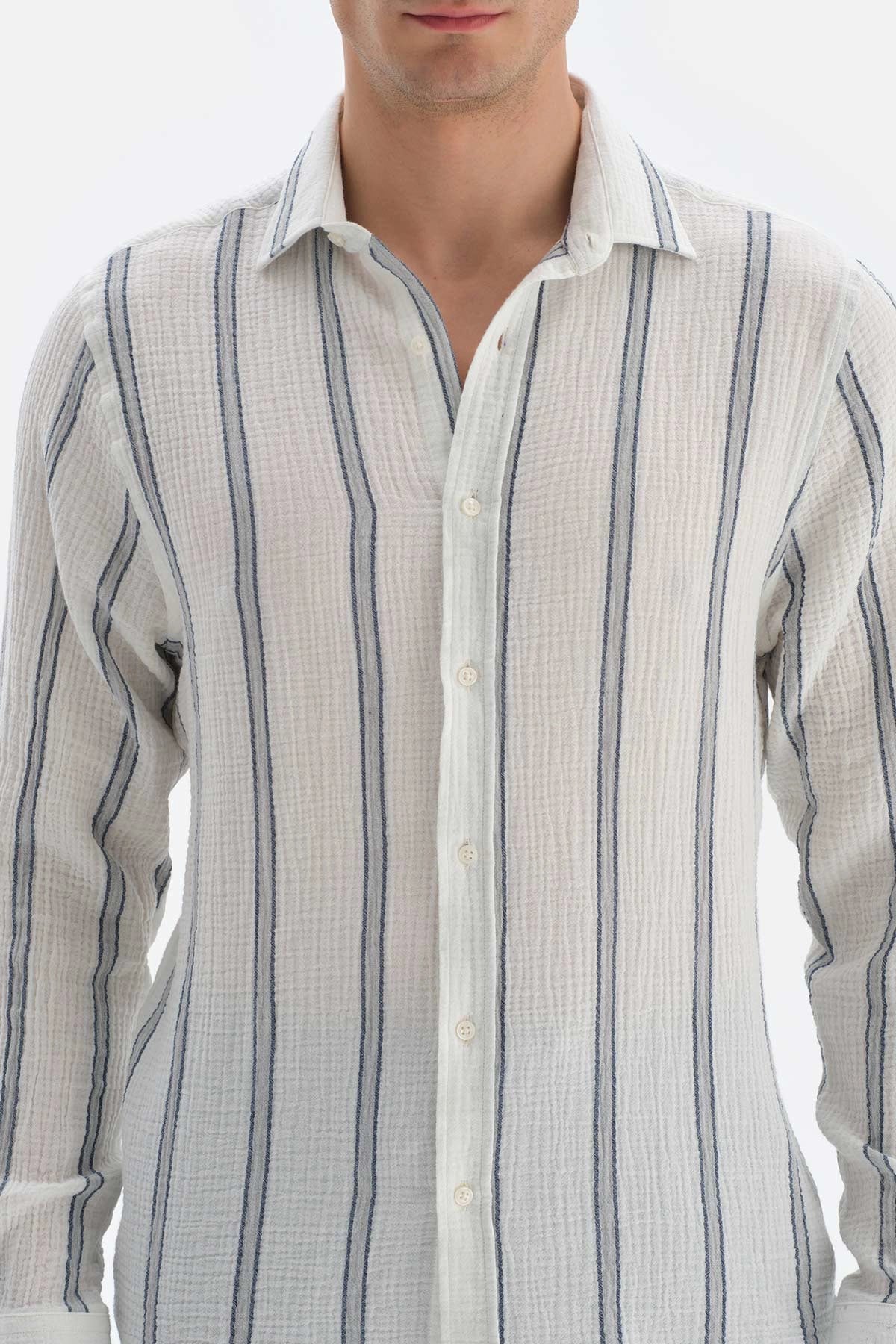 Beyaz Siyah Müslin Çizgili Gömlek
