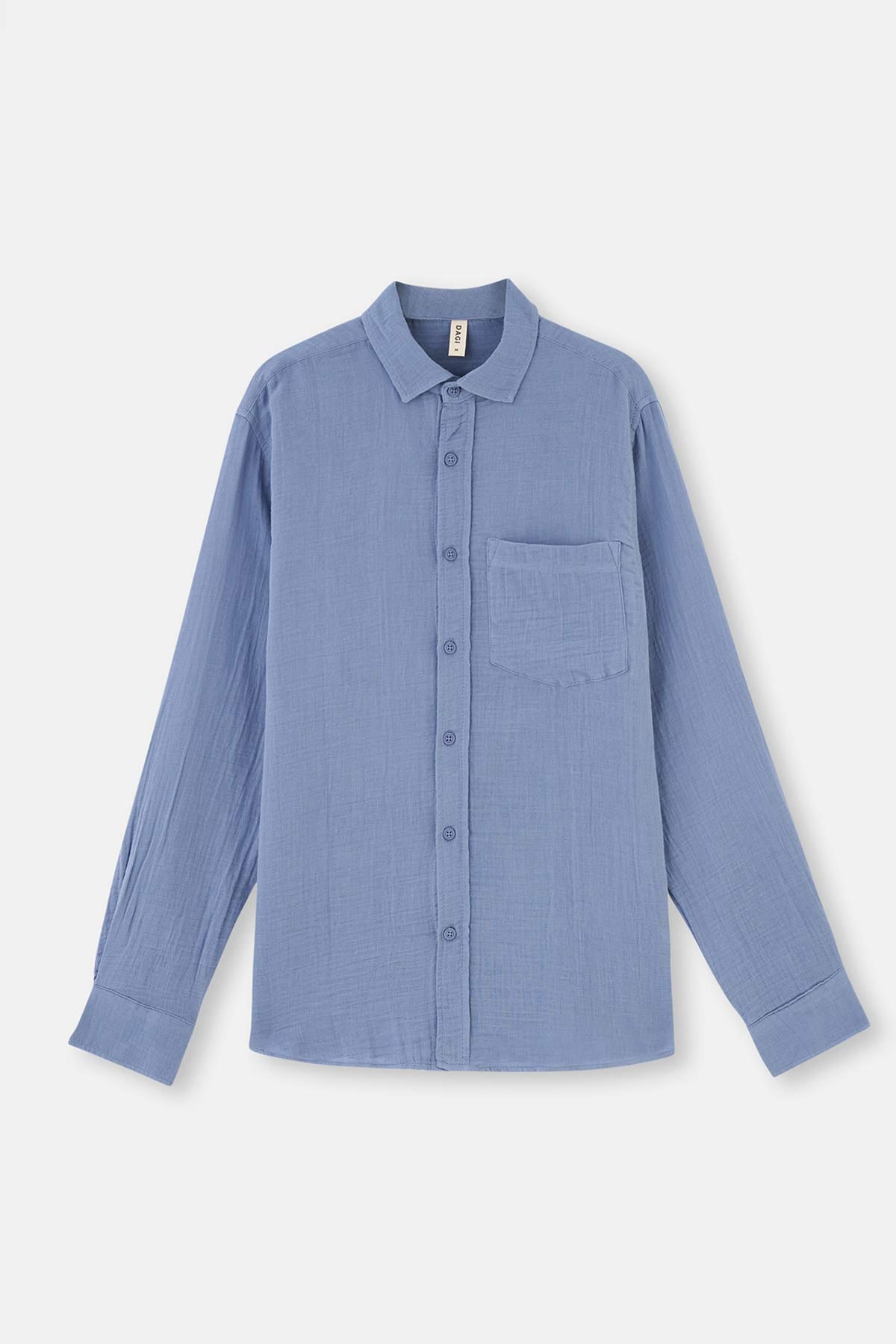 Indigo Müslin Çizgili Uzun Kollu Gömlek