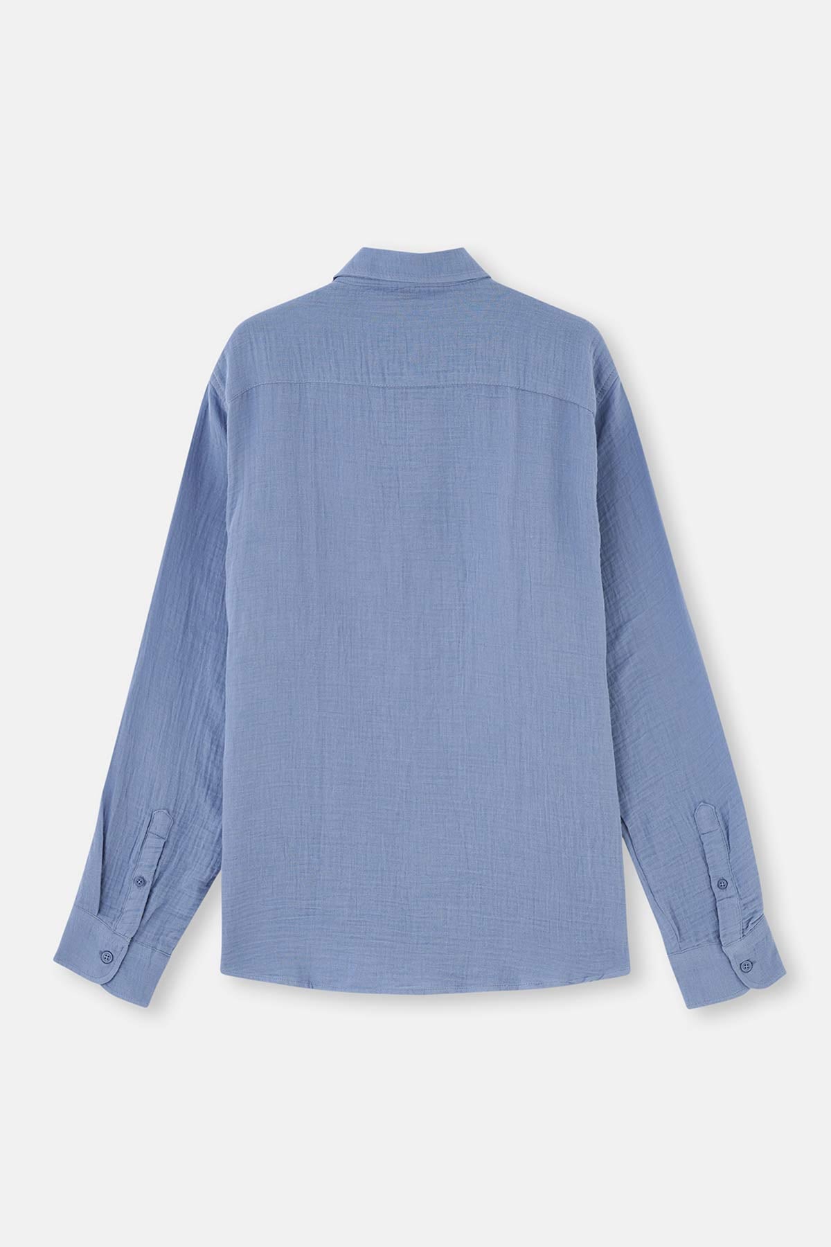 Indigo Müslin Çizgili Uzun Kollu Gömlek