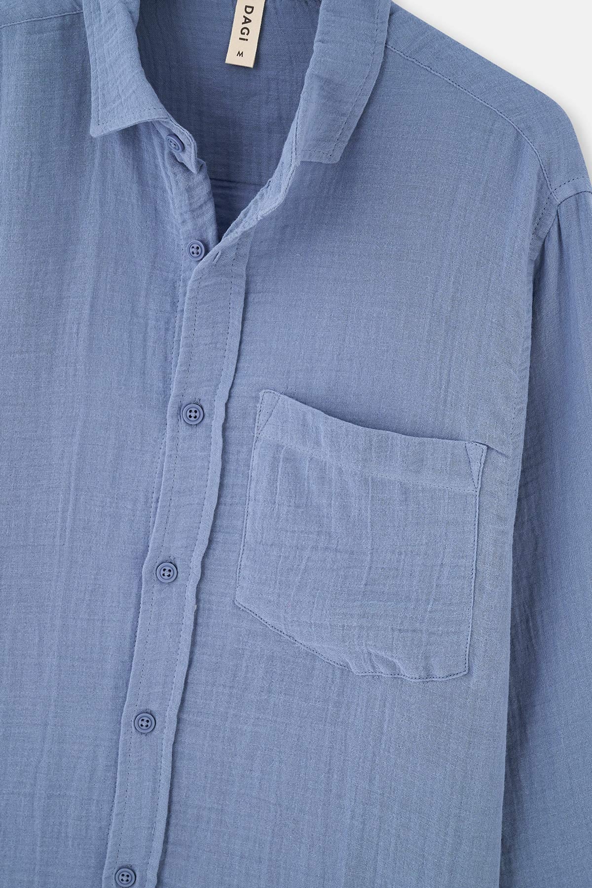 Indigo Müslin Çizgili Uzun Kollu Gömlek