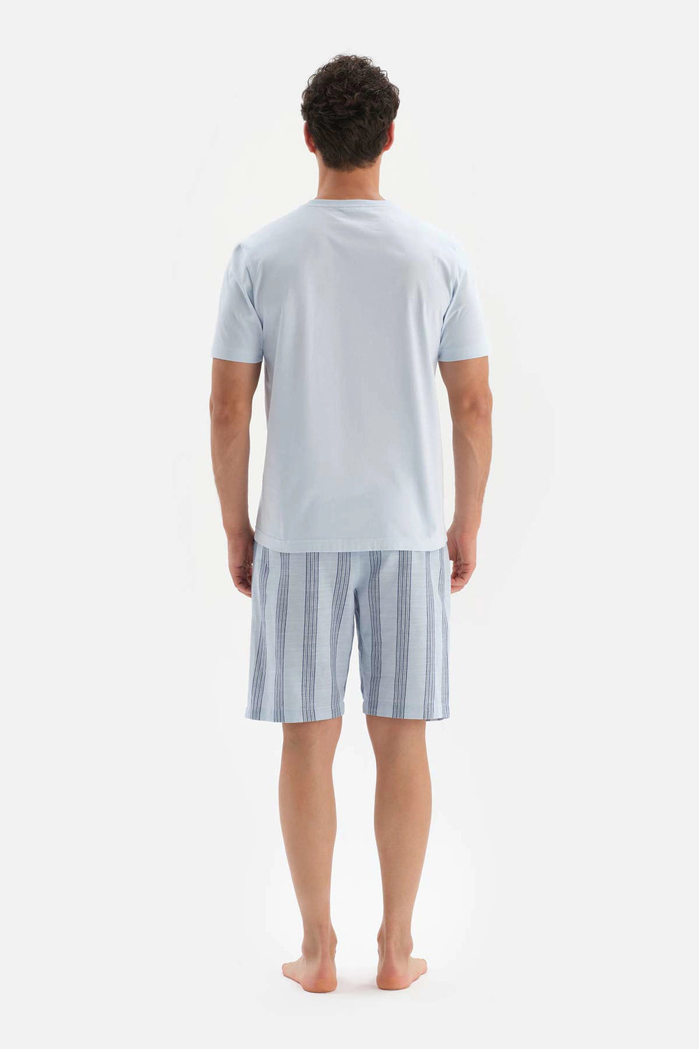 Açıkmavi Bis Yaka Baskı Detaylı Örme Pijama Takımı