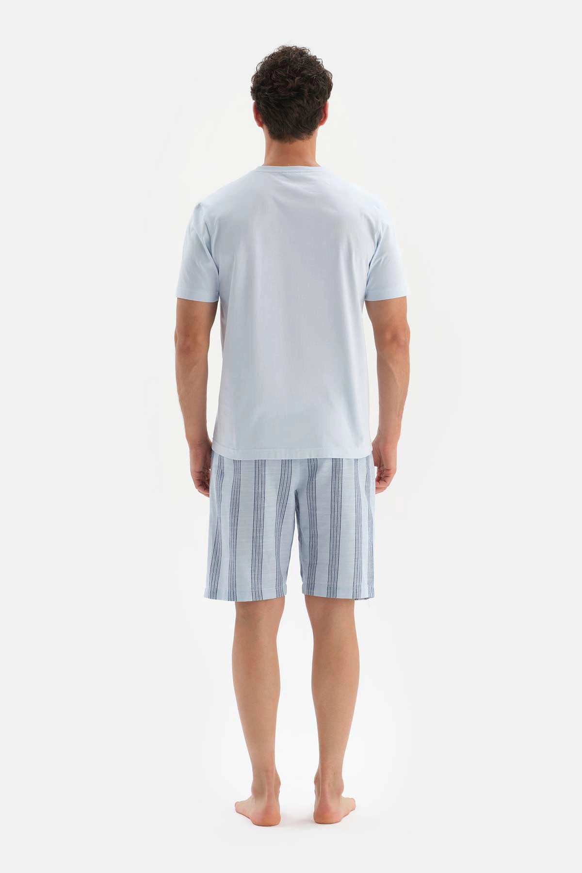 Açıkmavi Bis Yaka Baskı Detaylı Örme Pijama Takımı