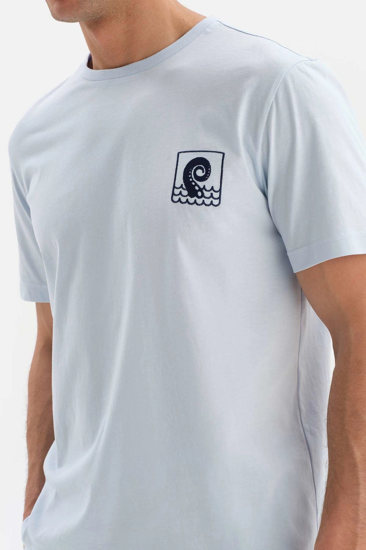 Açıkmavi Bis Yaka Baskı Detaylı Örme Pijama Takımı