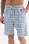 Açıkmavi Gömlek Yaka Ekose Dokuma Şortlu Pijama Takımı