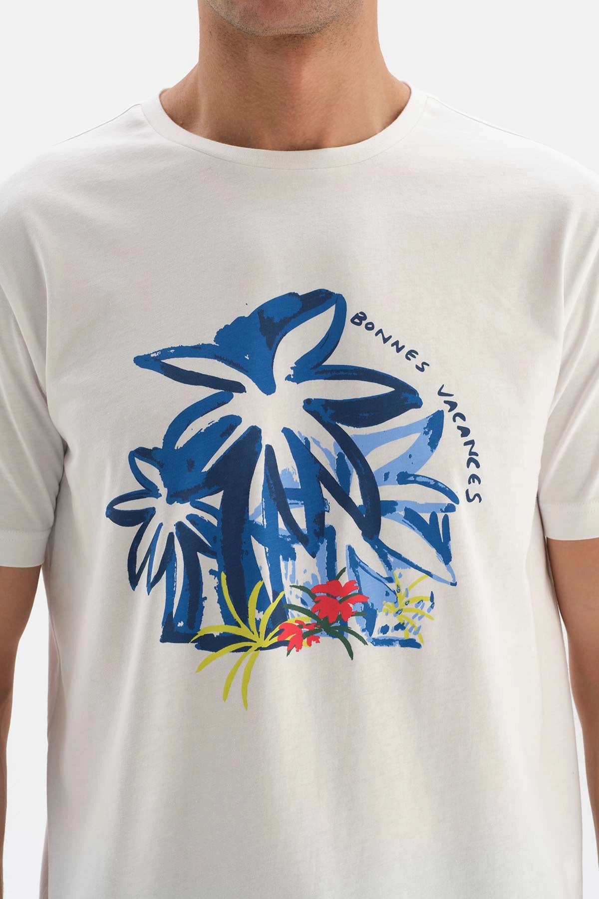 Ekru Bisiklet Yaka Baskılı Pamuklu Şortlu Pijama Takımı