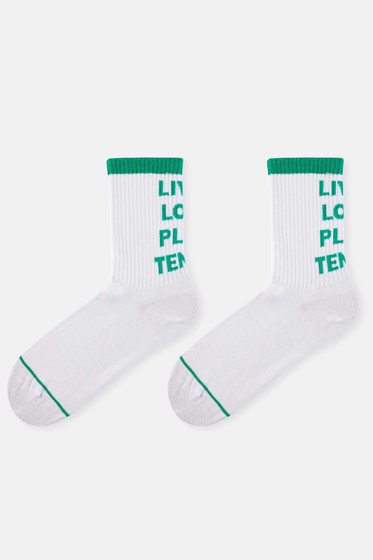 Yeşil-Beyaz Kadın 2'Li ıs Slogan Spor Çorabı