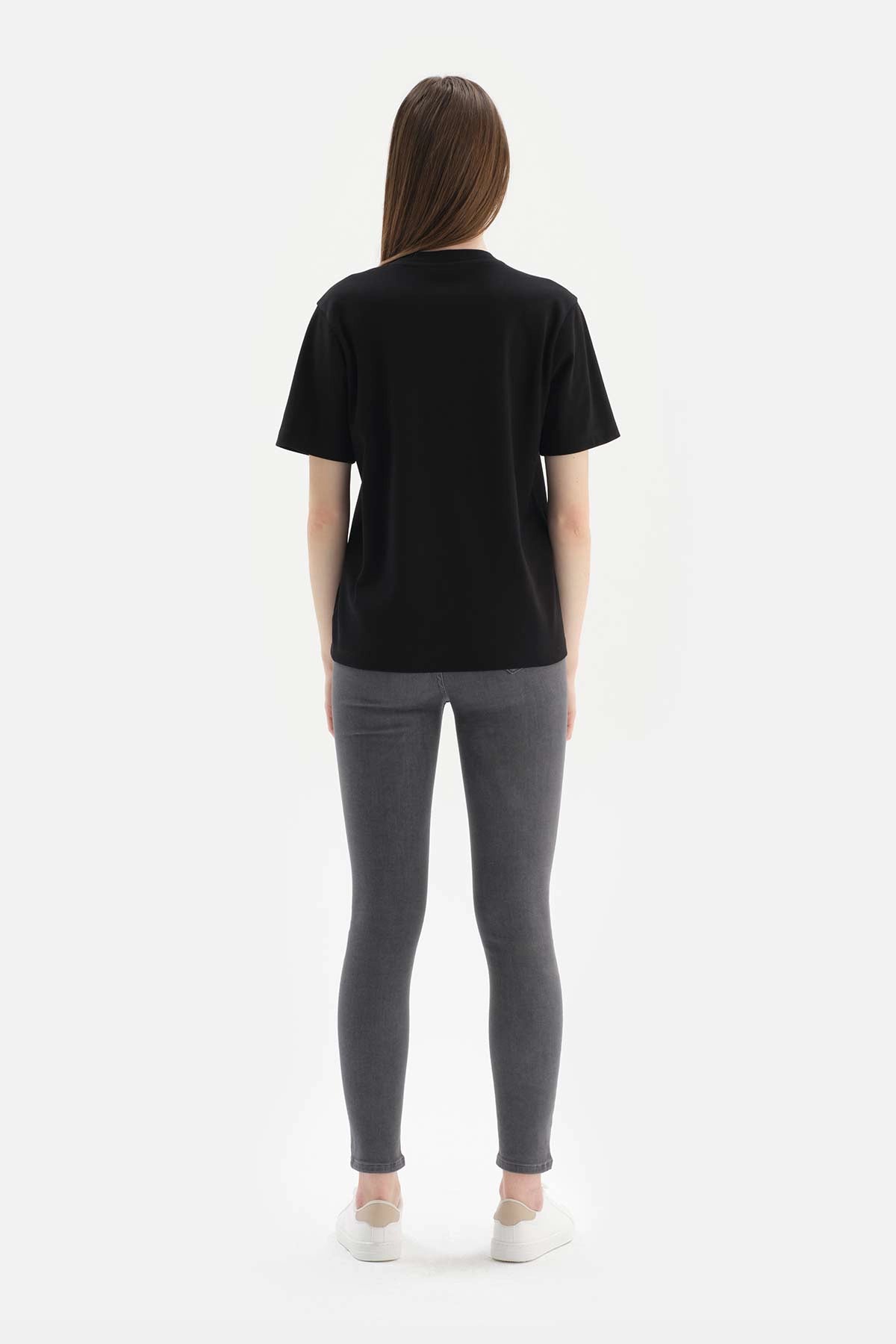 Siyah Bisiklet Yaka Kısa Kol Interlok Pamuklu T-Shirt