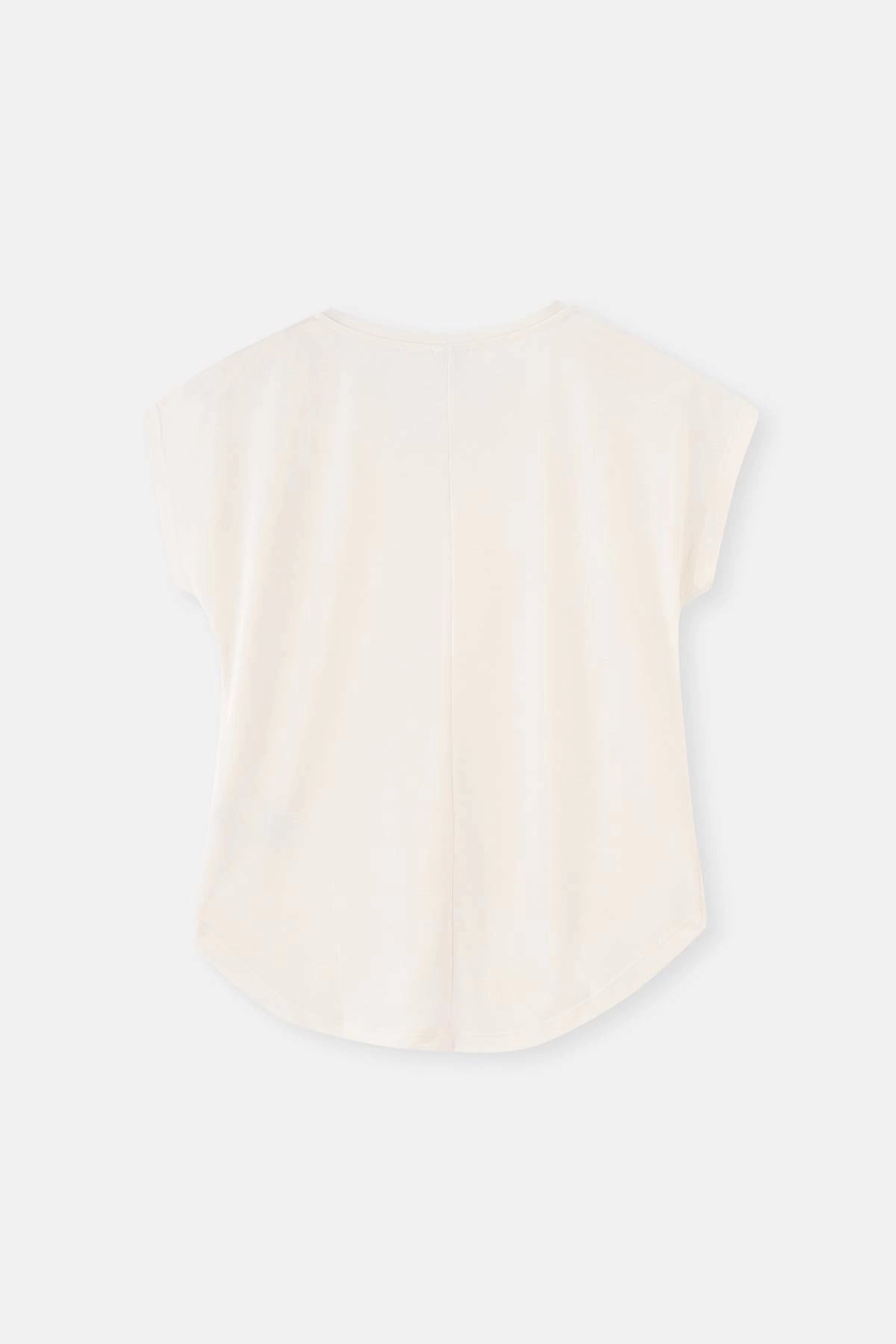 Beyaz V Yaka Düşük Kol Cupro Tişört