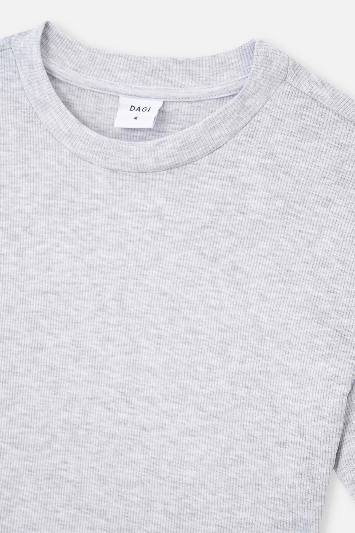 Gri Melanj Bisiklet Yaka Kısa Kol Crop T-Shirt