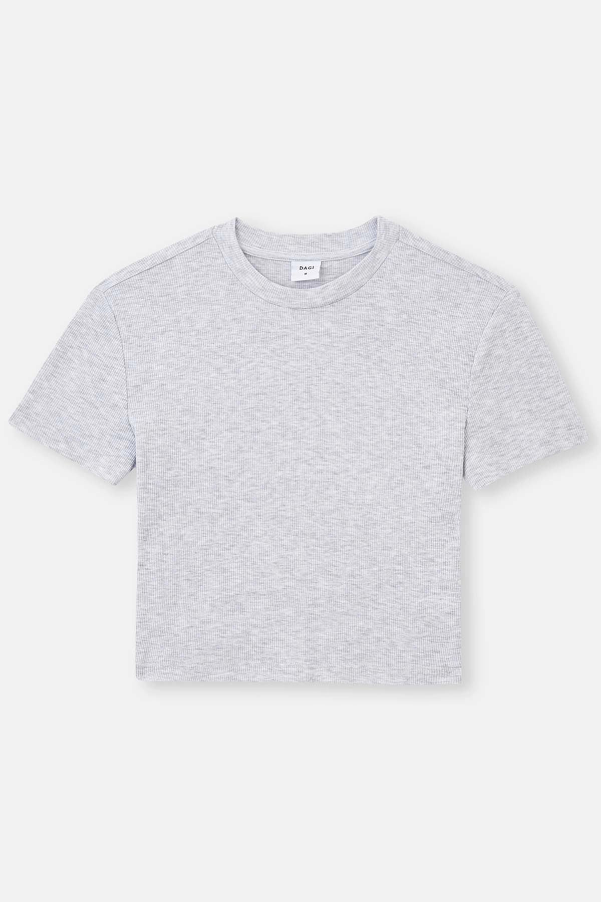 Gri Melanj Bisiklet Yaka Kısa Kol Crop T-Shirt