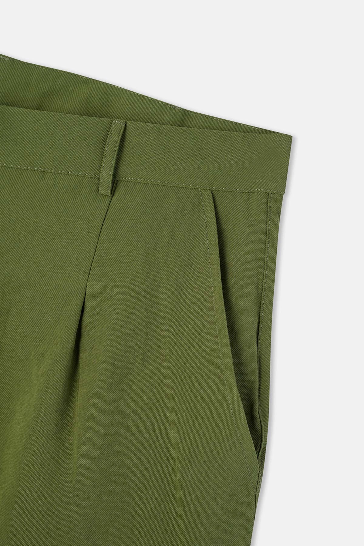 Haki Yüksek Bel Dokuma Şort