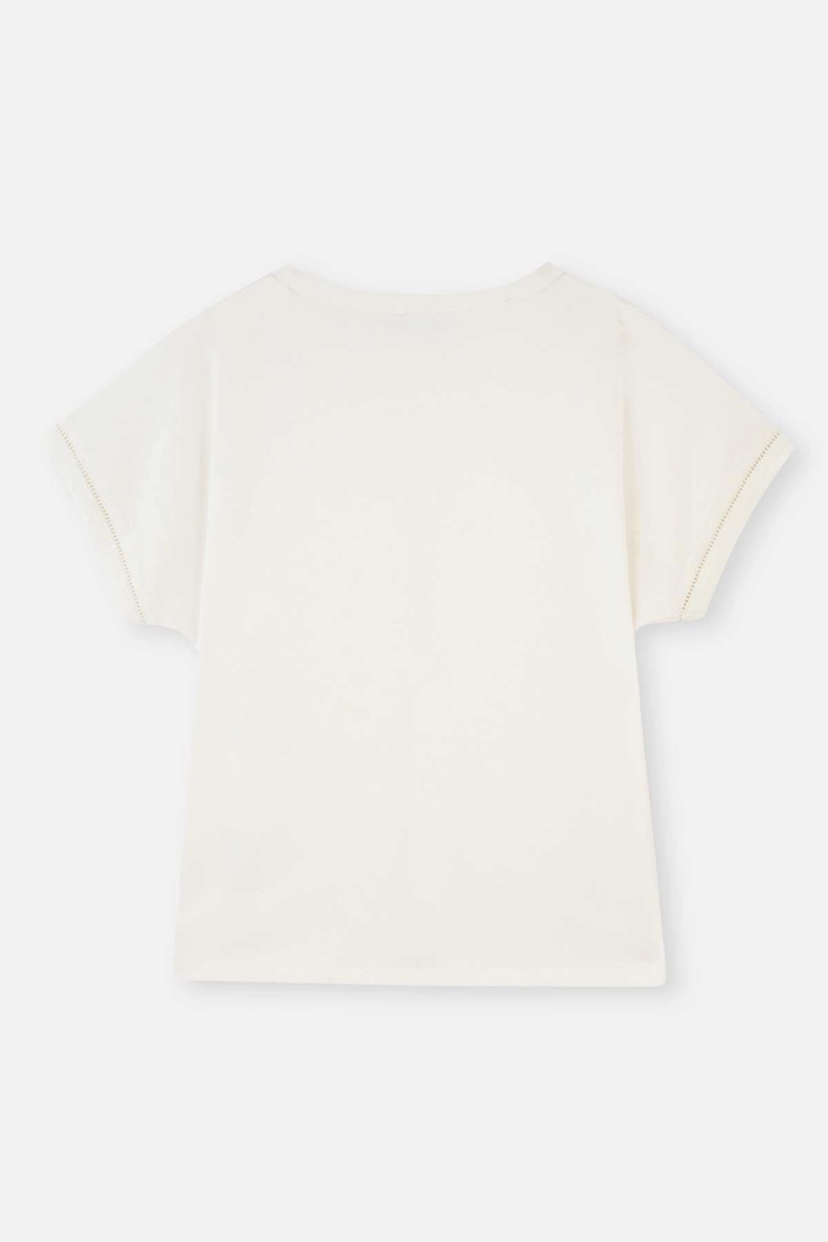 Beyaz Merdiven Biye Detaylı Kayık Yaka Örme Pijama Takımı