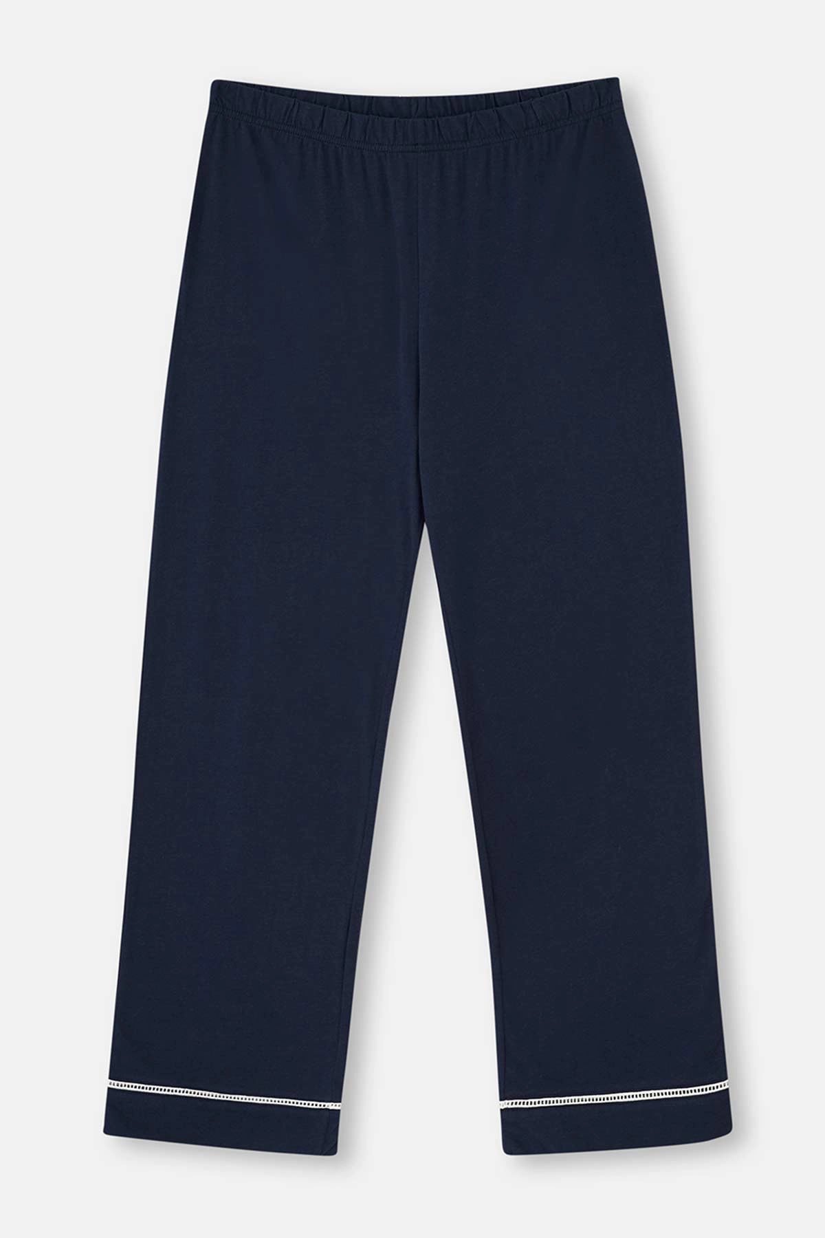 Beyaz Merdiven Biye Detaylı Kayık Yaka Örme Pijama Takımı