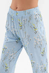 Açıkmavi Gömlek Yaka Çiçek Desenli Modal Pijama Takımı