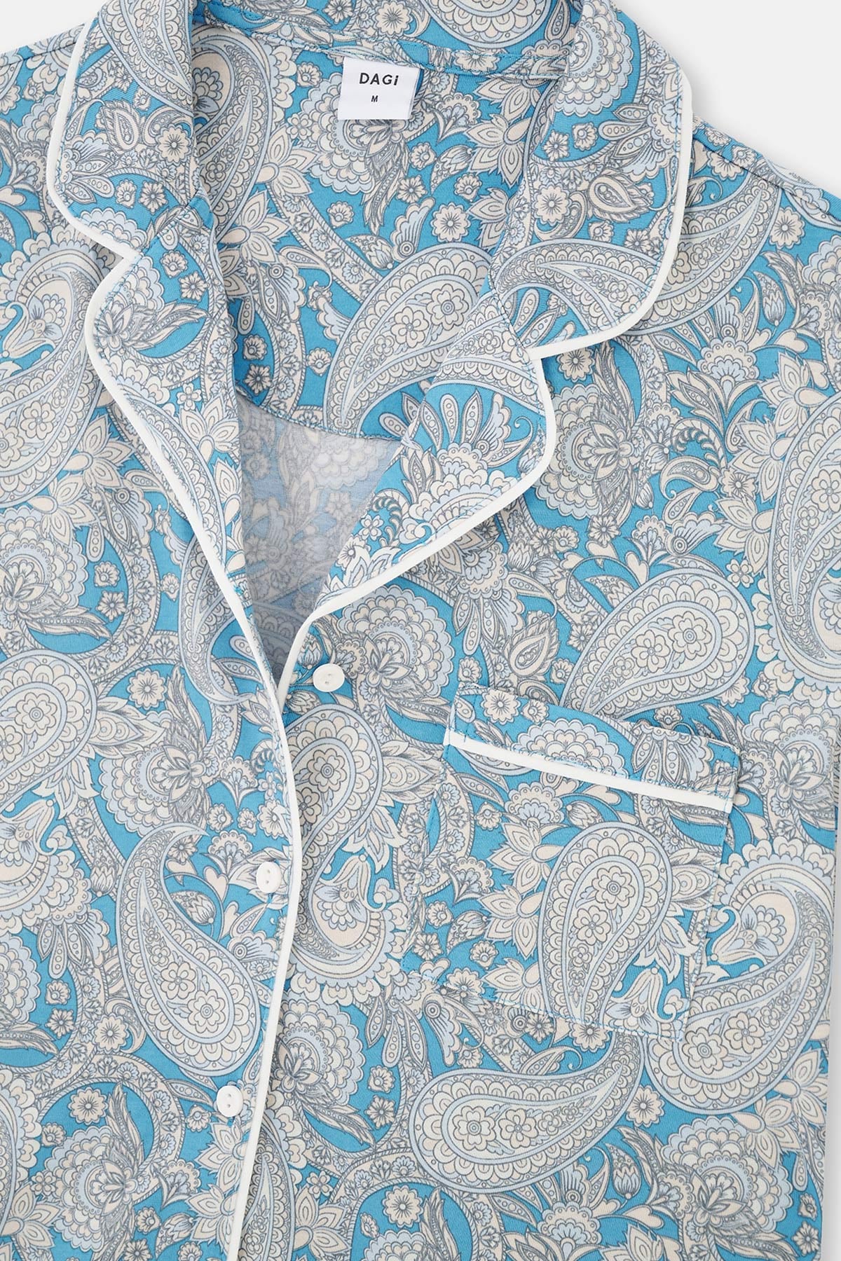 Açıkmavi Gömlek Yaka Şal Desenli Örme Pijama Takımı