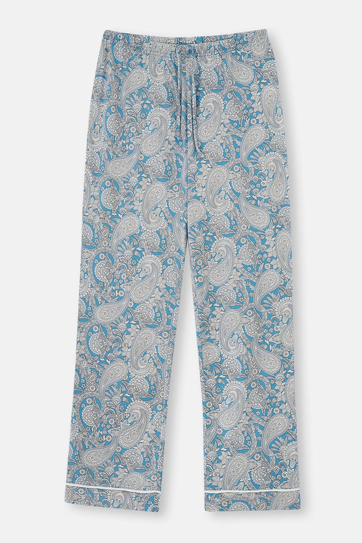 Açıkmavi Gömlek Yaka Şal Desenli Örme Pijama Takımı