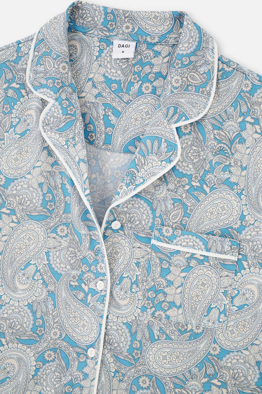 Açıkmavi Gömlek Yaka Şal Desenli Örme Pijama Takımı