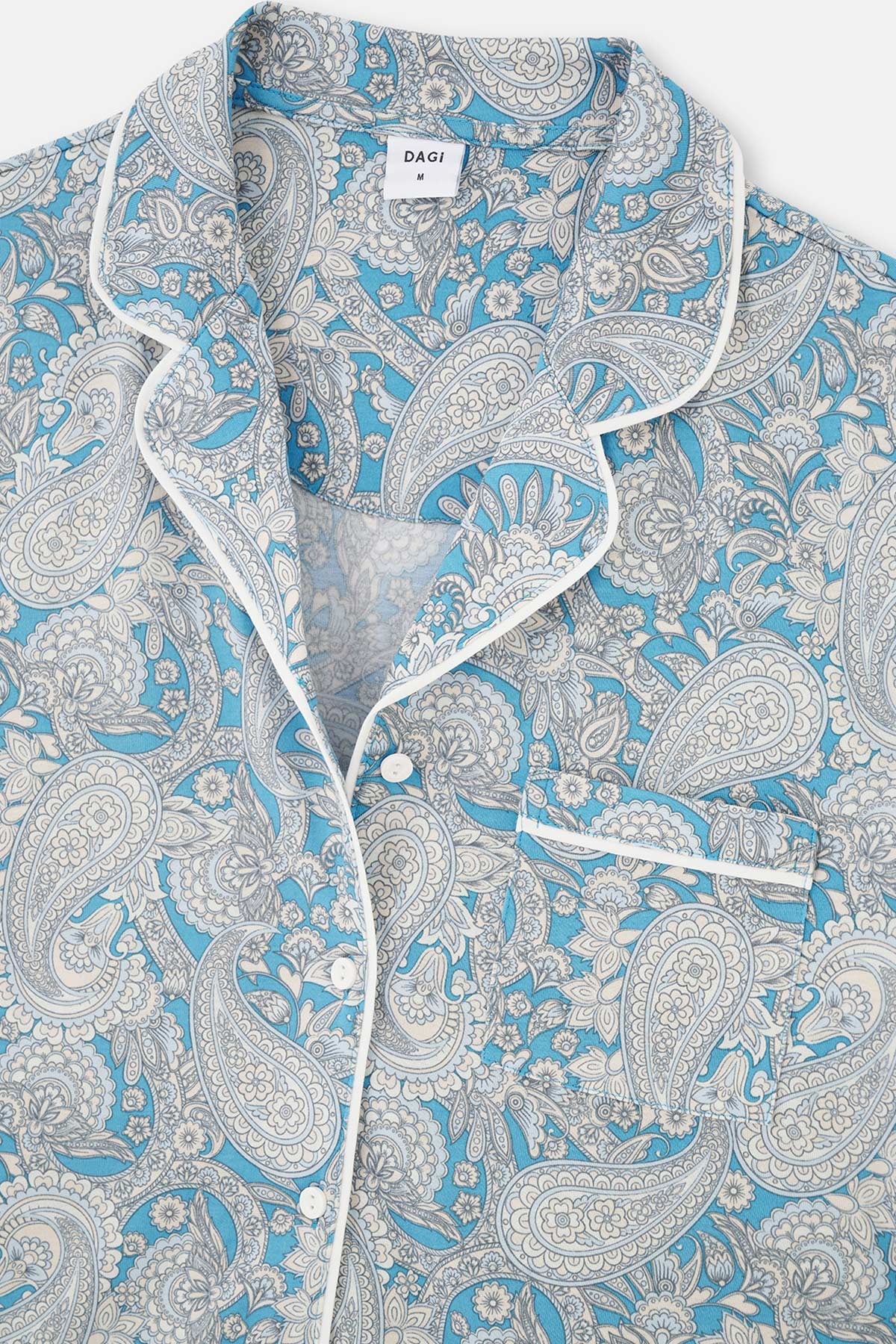 Açıkmavi Gömlek Yaka Şal Desenli Örme Pijama Takımı