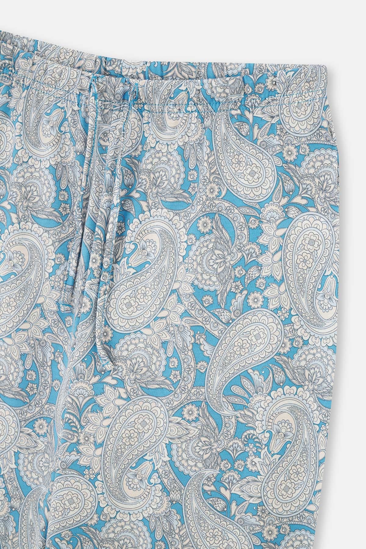 Açıkmavi Gömlek Yaka Şal Desenli Örme Pijama Takımı