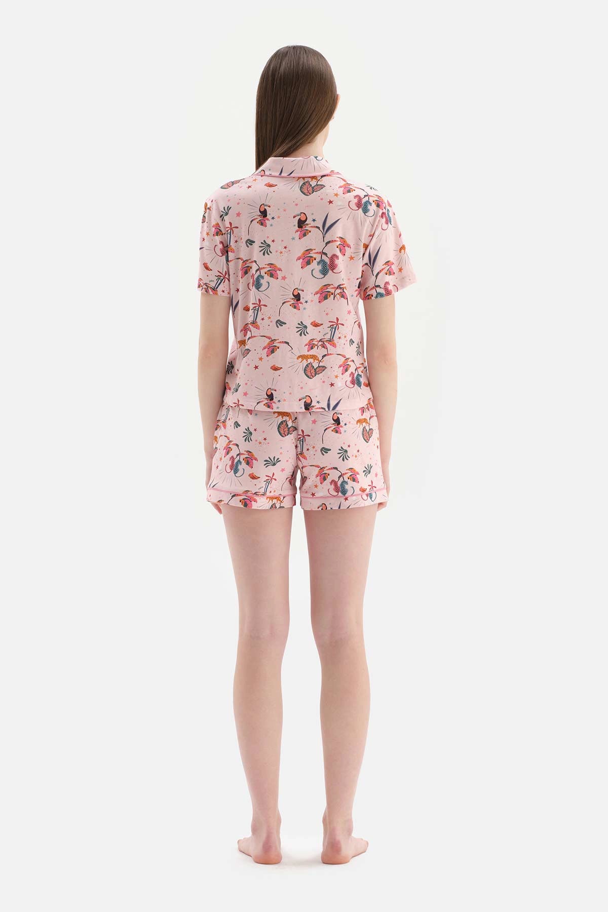 Açık Pembe Gömlek Yaka Şortlu Pijama Takımı