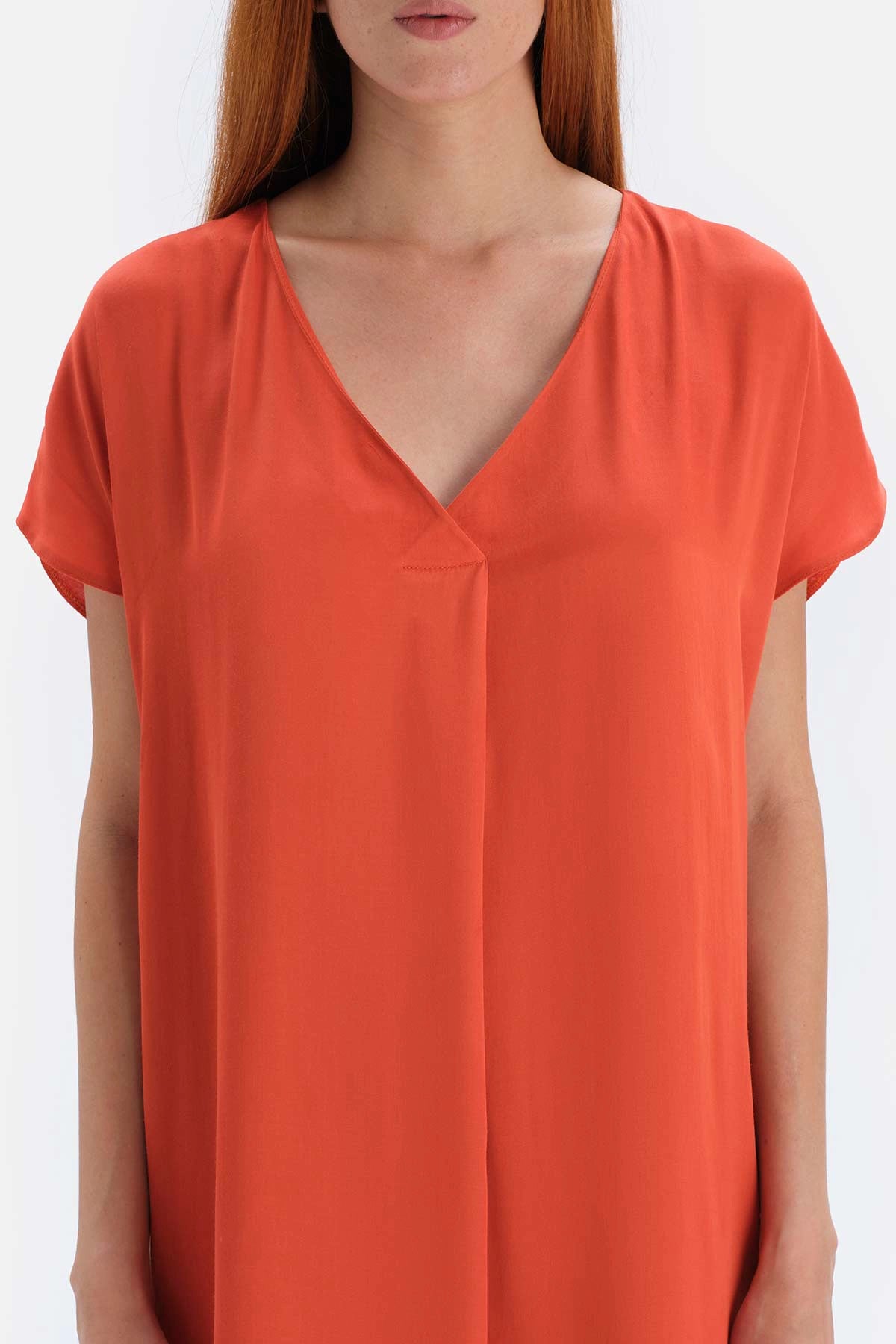 Kiremit Saten Yüzeyli Viskon Elbise