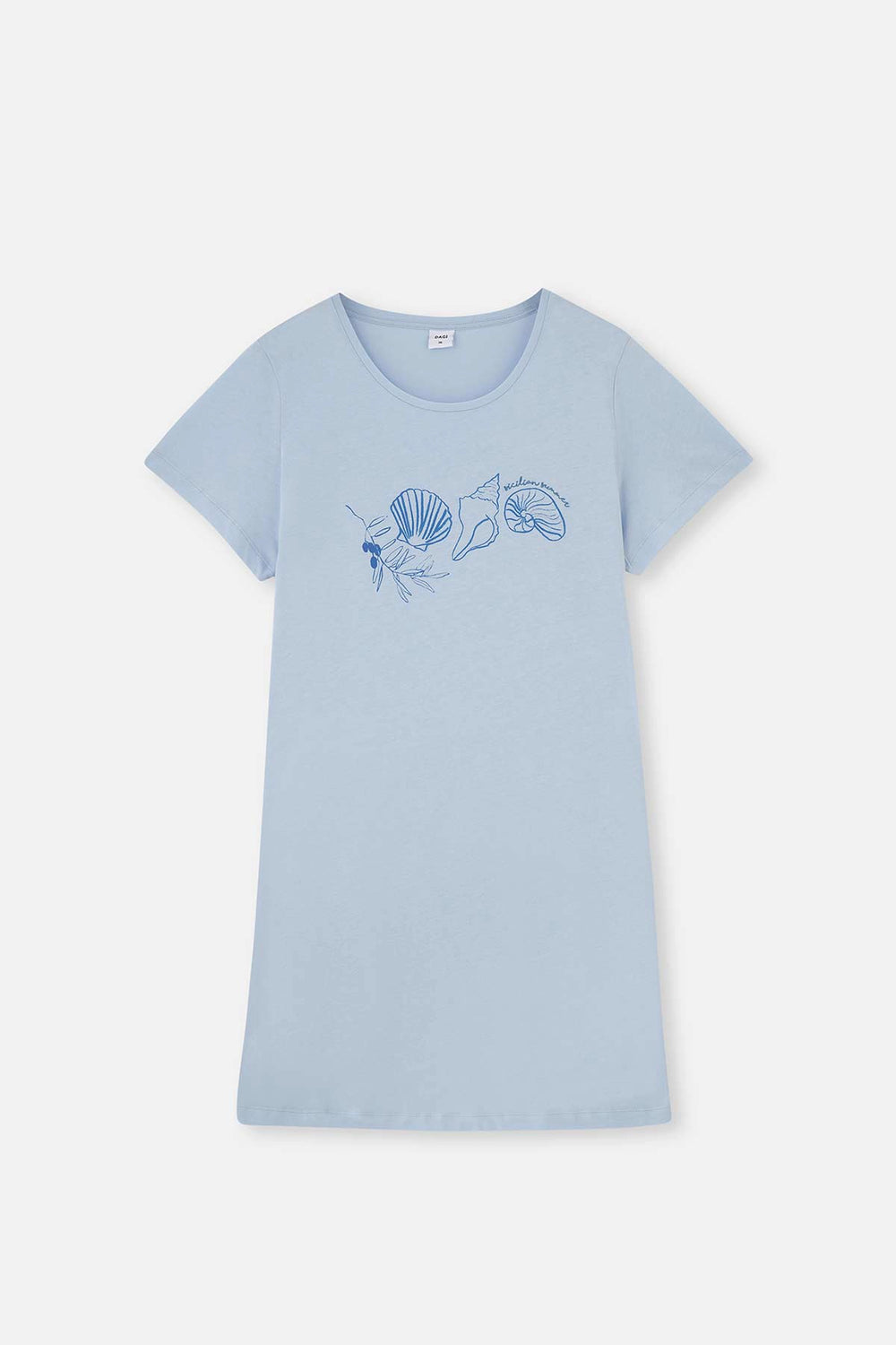 Açıkmavi Baskılı Yanları Yırtmaçlı Pamuklu Gecelik