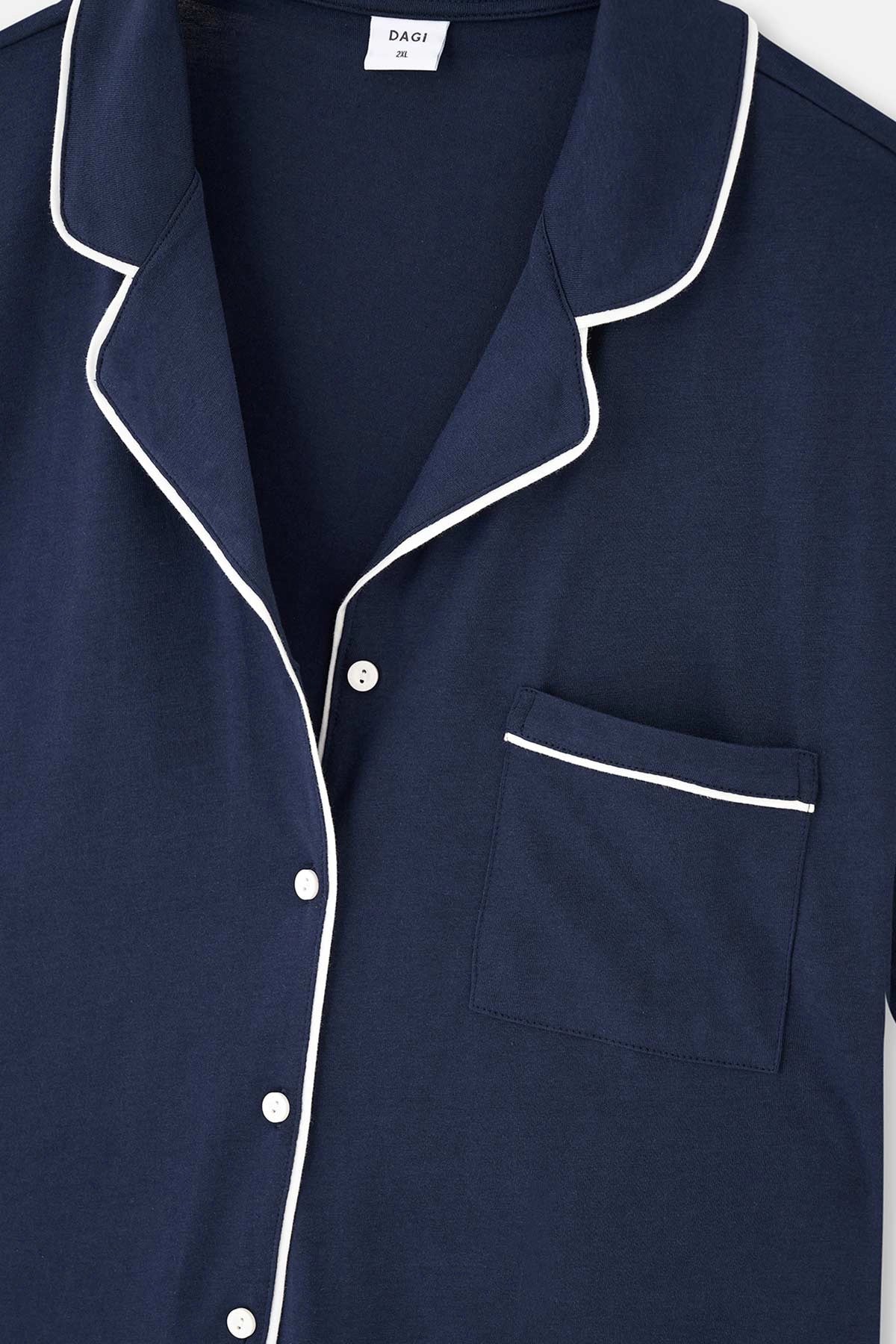 Lacivert Biye Detaylı Önü Düğmeli Örme Gecelik