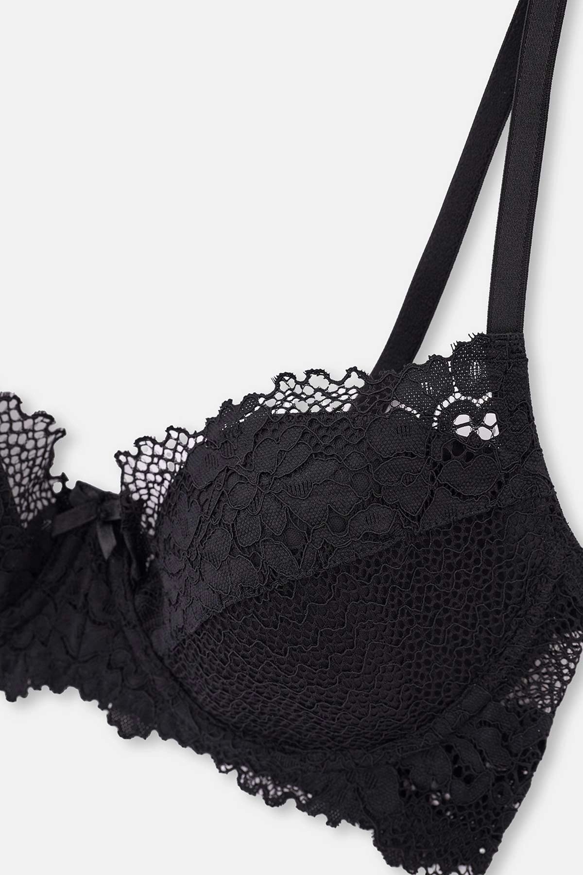 Siyah Dolgusuz Kaplı Balenli Dantelli Sütyen