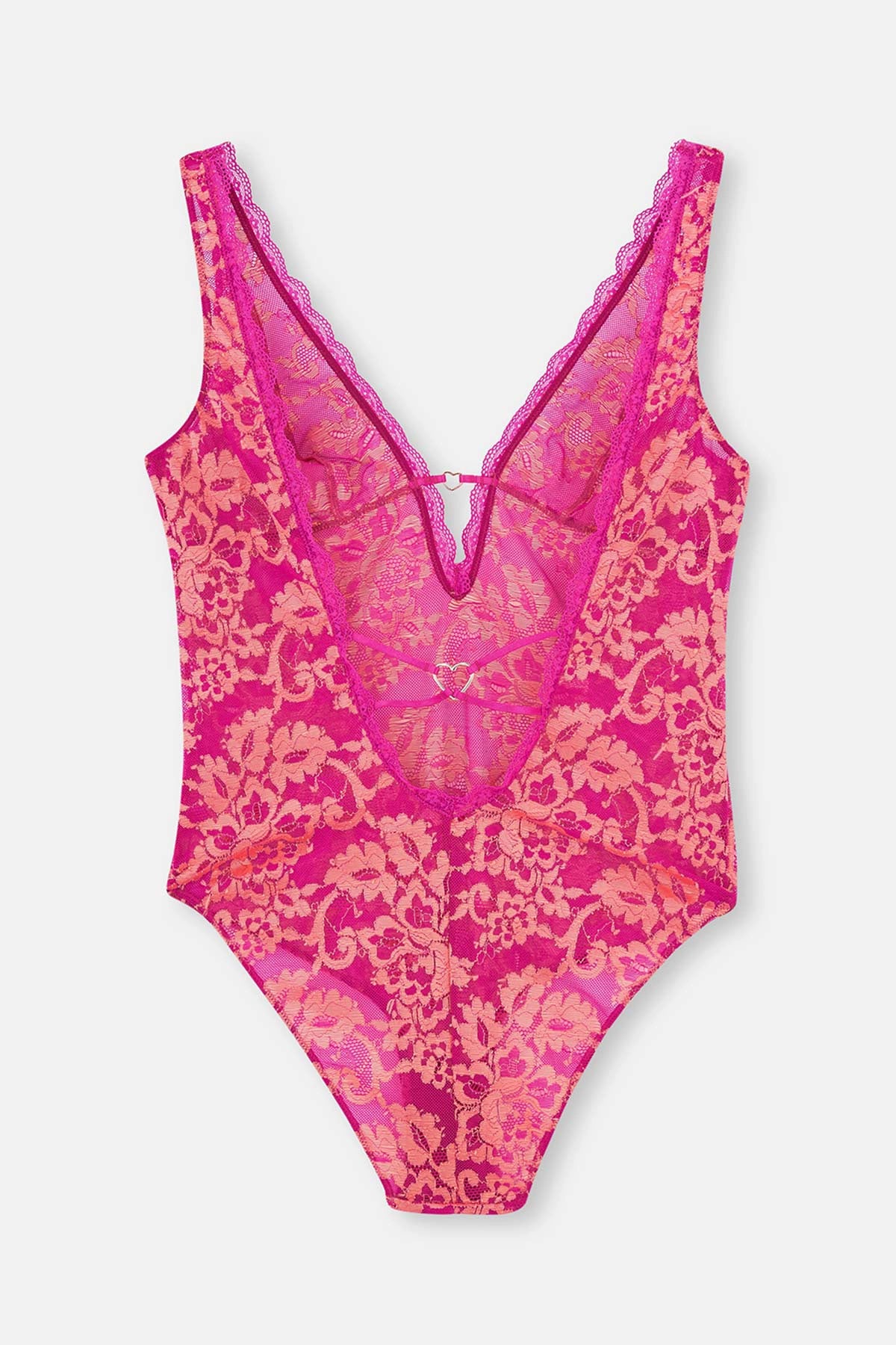 Pembe Şerit Detaylı Dantel Bodysuit