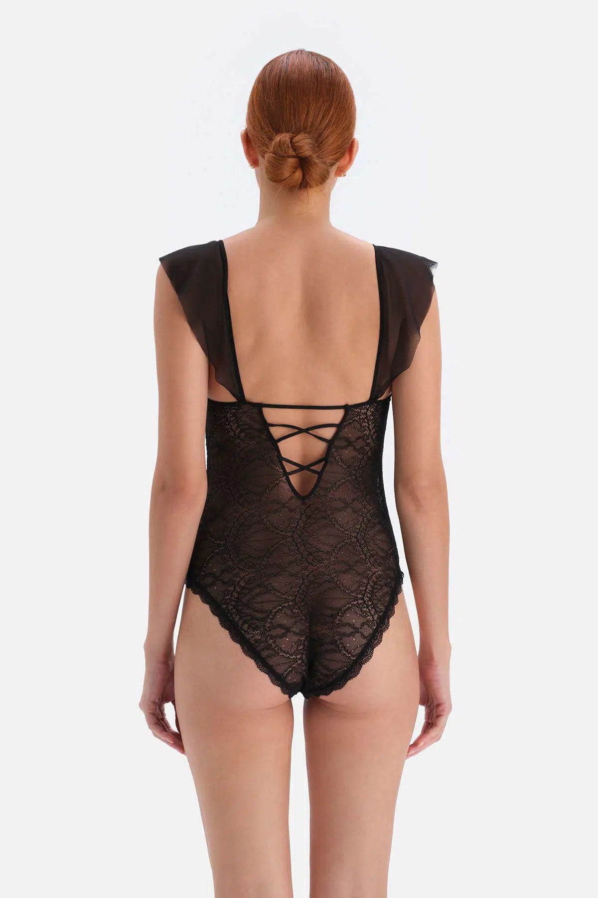 Siyah Şerit Detaylı Dantelli Bodysuit