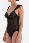 Siyah Şerit Detaylı Dantelli Bodysuit